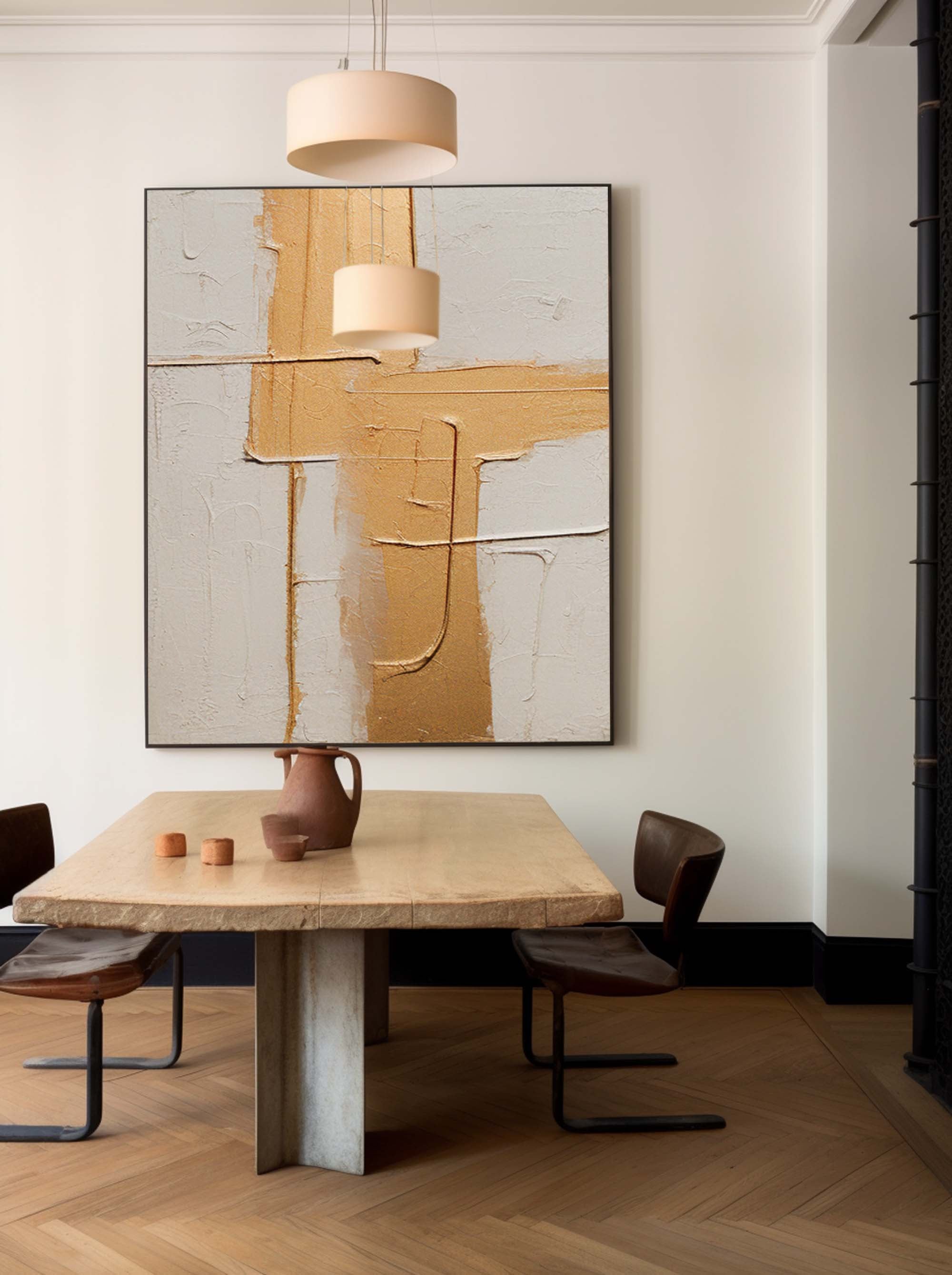 Beige And Gold leaf Color Large Original Abstract Oil Painting On Canvas Modern Texture Wall Art Home Decor