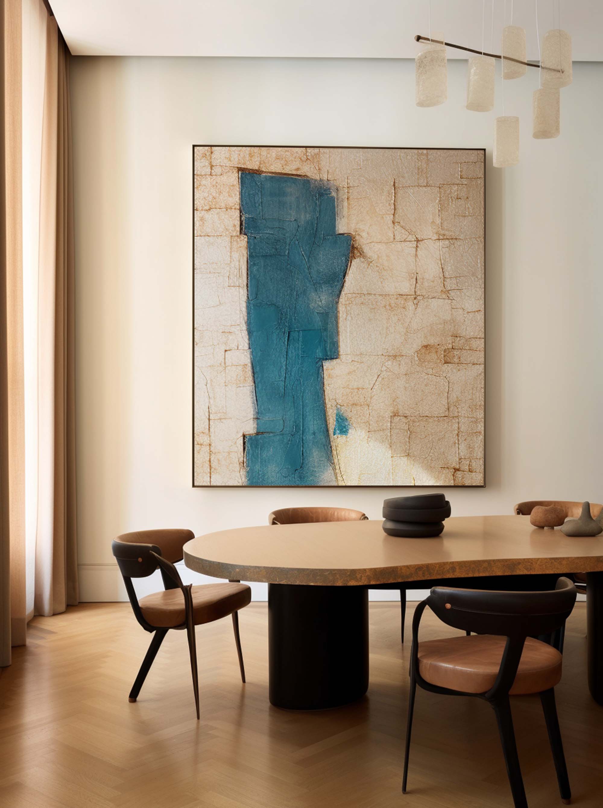 Blue And Beige Large Original Abstract Oil Painting On Canvas Modern Texture Wall Art For Living Room