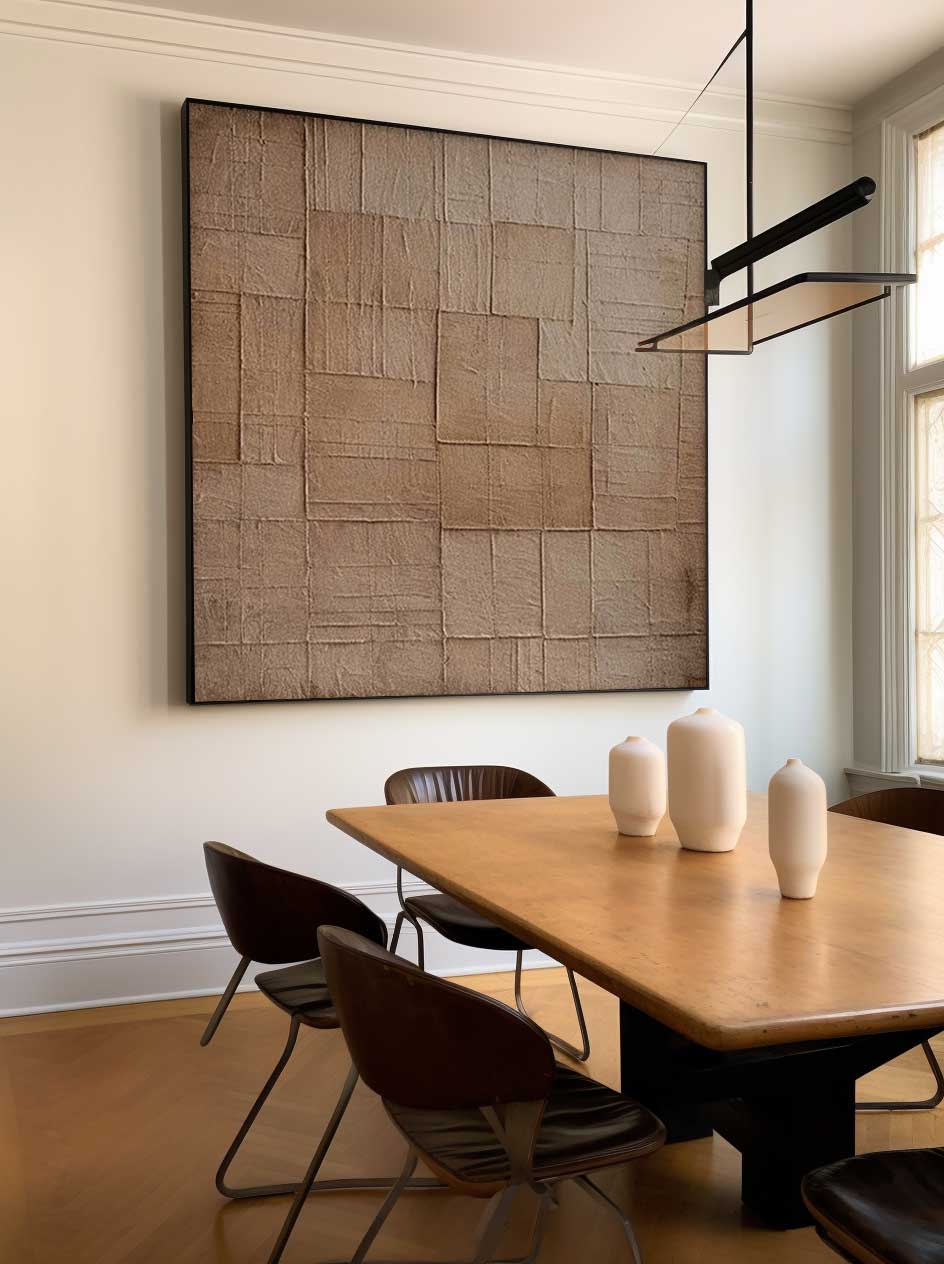 Large Brown Minimalist Art Modern Texture Abstract Geometry Acrylic Painting On Canvas Original Canvas Wall Art Home Decor