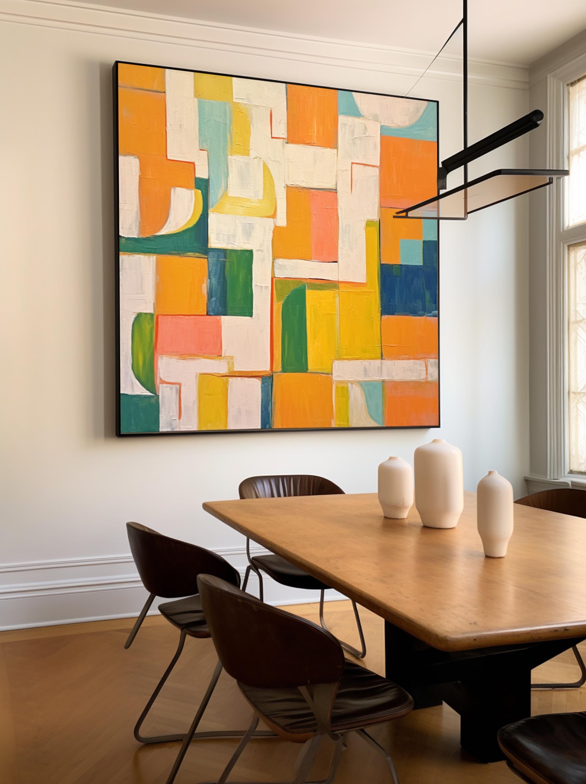 Square Abstract Geometry Oil Painting Bright Yellow Large Texture Canvas Original Modern Wall Art Home Decor