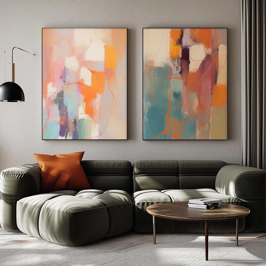 Set of 2 Large Original Acrylic Painting Vibrant Colorful Abstract Oil Painting Modern Wall Art Living Room Decor