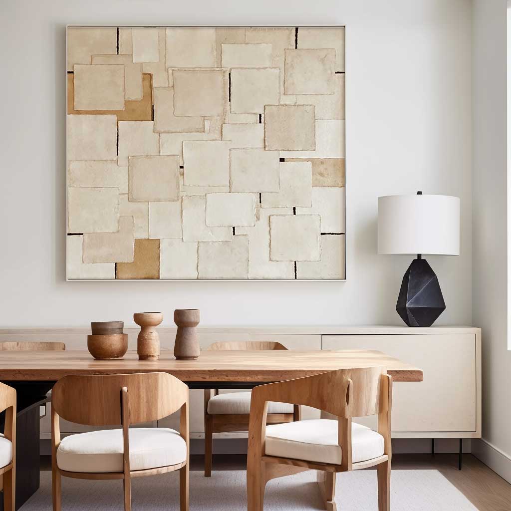 Modern Texture Geometry Abstract Acrylic Painting On Canvas Large Beige Minimalist Art Original  Wall Art For Living Room