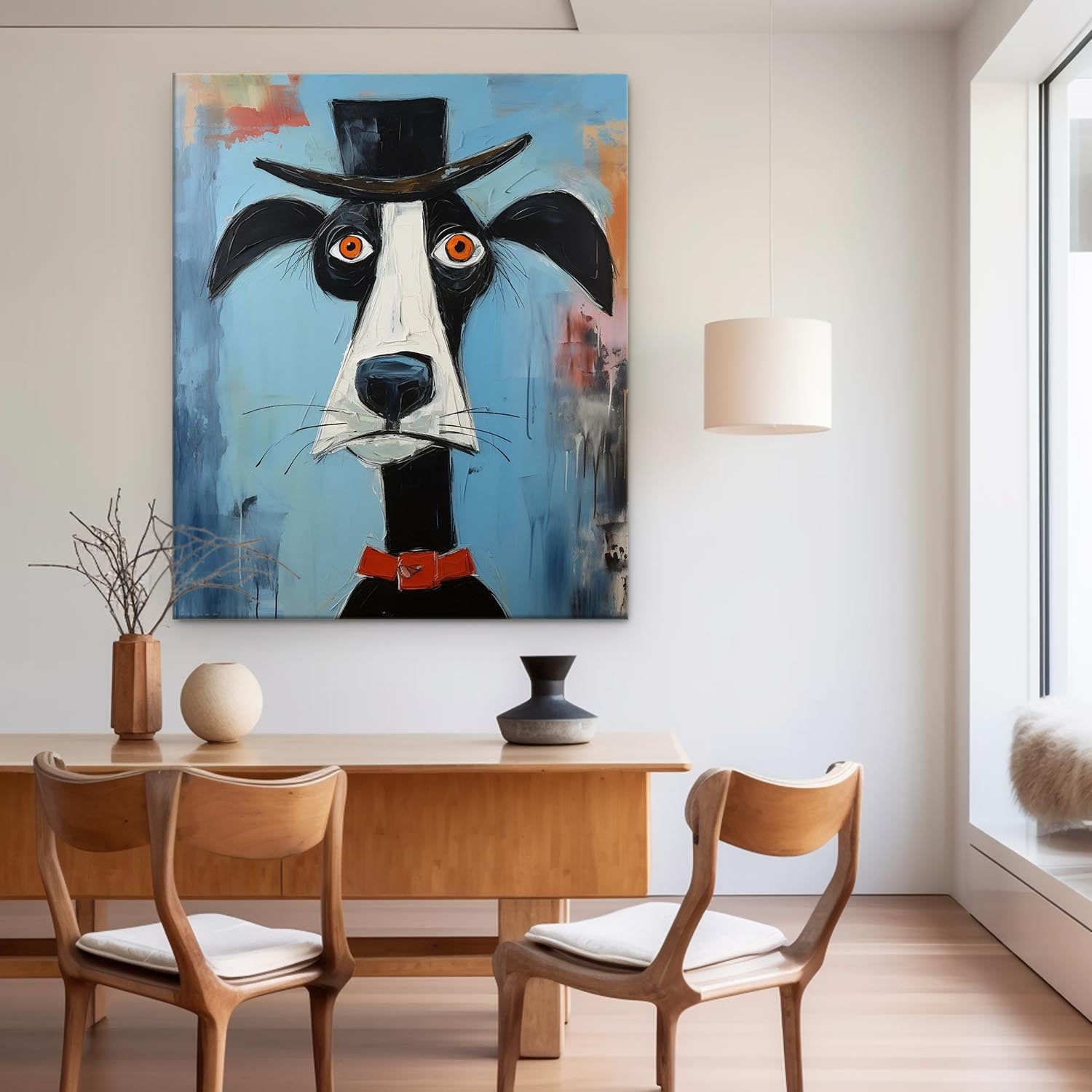 Puppy In A Hat Large Artwork Abstract Cute Dog Acrylic Painting Modern Doberman Pinscher Oil Painting Home Decor