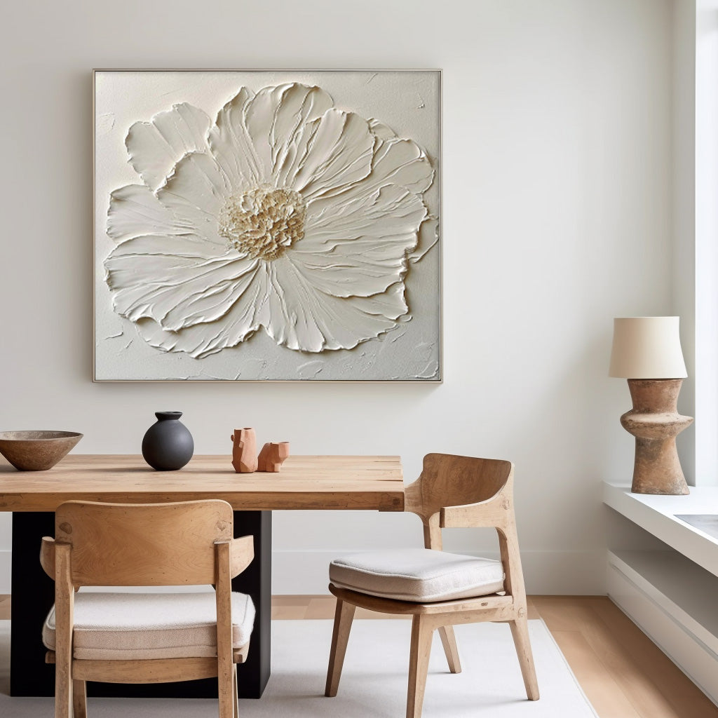 Simple Minimalist Art Original Large Textured Floral Painting Modern White Wall Art For Living Room