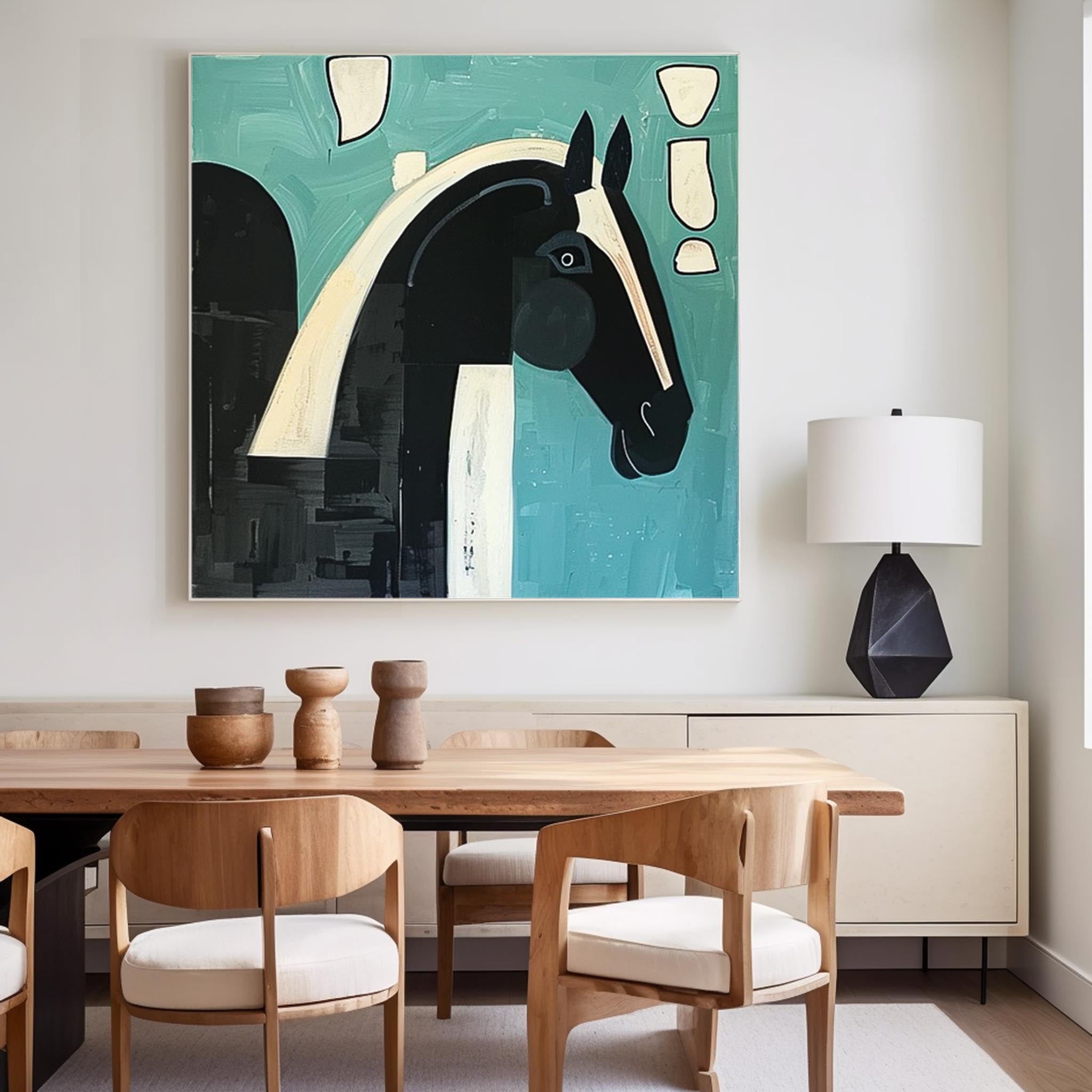 Modern Minimalist Horse Canvas Oil Painting Original Impressionist Horse Wall Art Large Animal Artwork Home Decor
