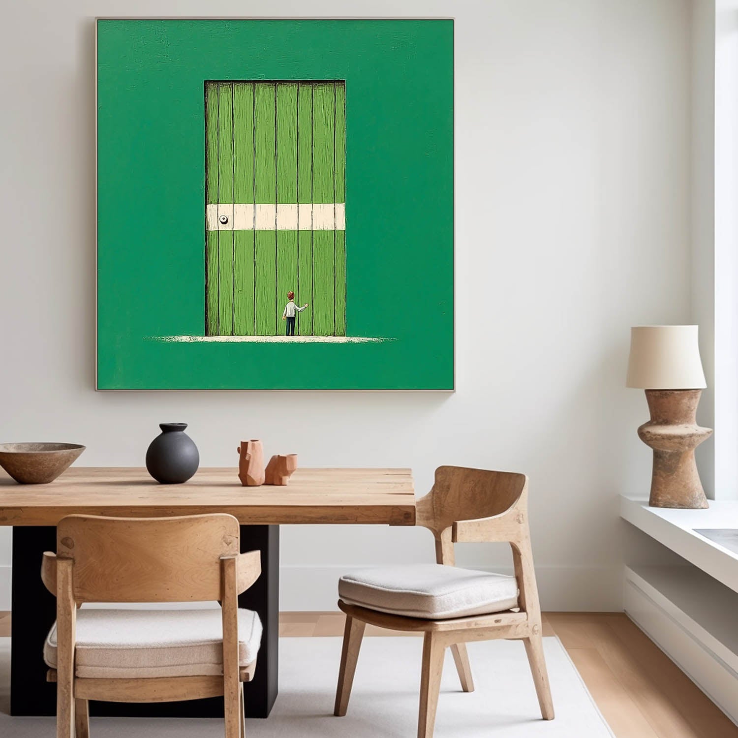 Large Architectural Door Painting Framed Abstract Acrylic painting Original Green Doorway Wall Art