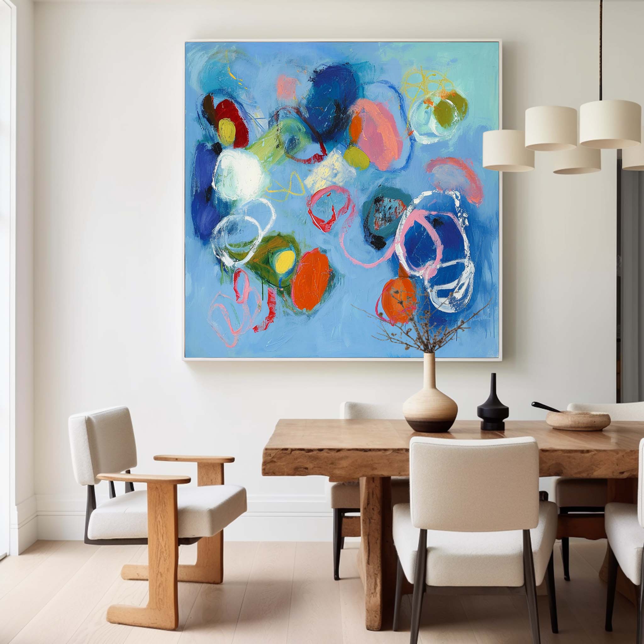 Blue Square Abstract Texture Oil Painting Bright Coloful Large Acrylic Painting Canvas Original Modern Wall Art For Living Room