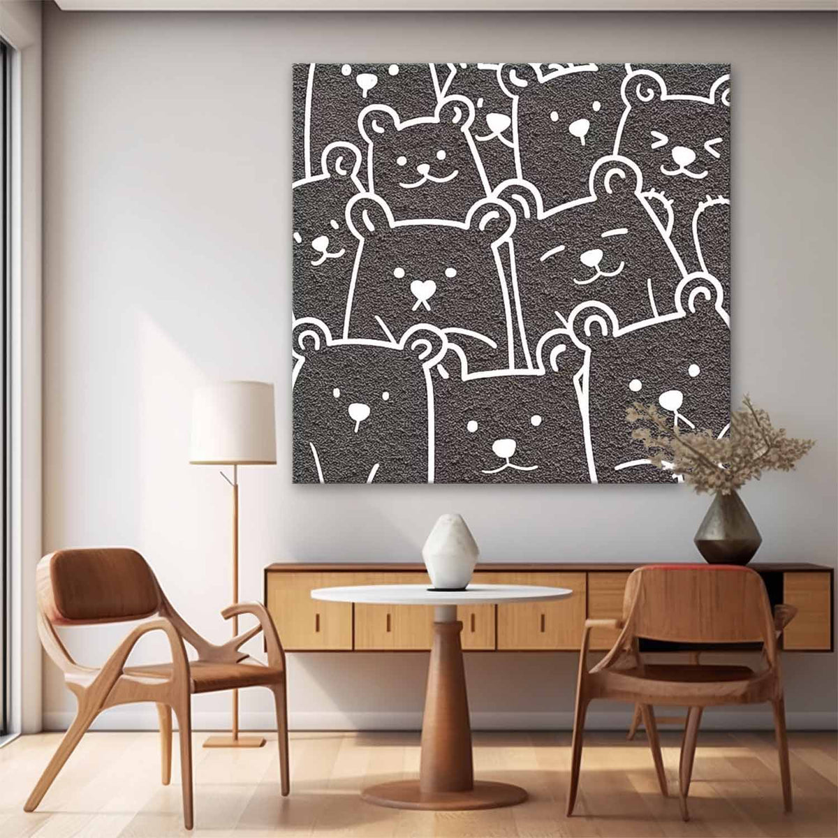 Large Interesting Simple Strokes Bear Abstract Wall Art Modern Minimalist Canvas Acrylic Painting Home Decor