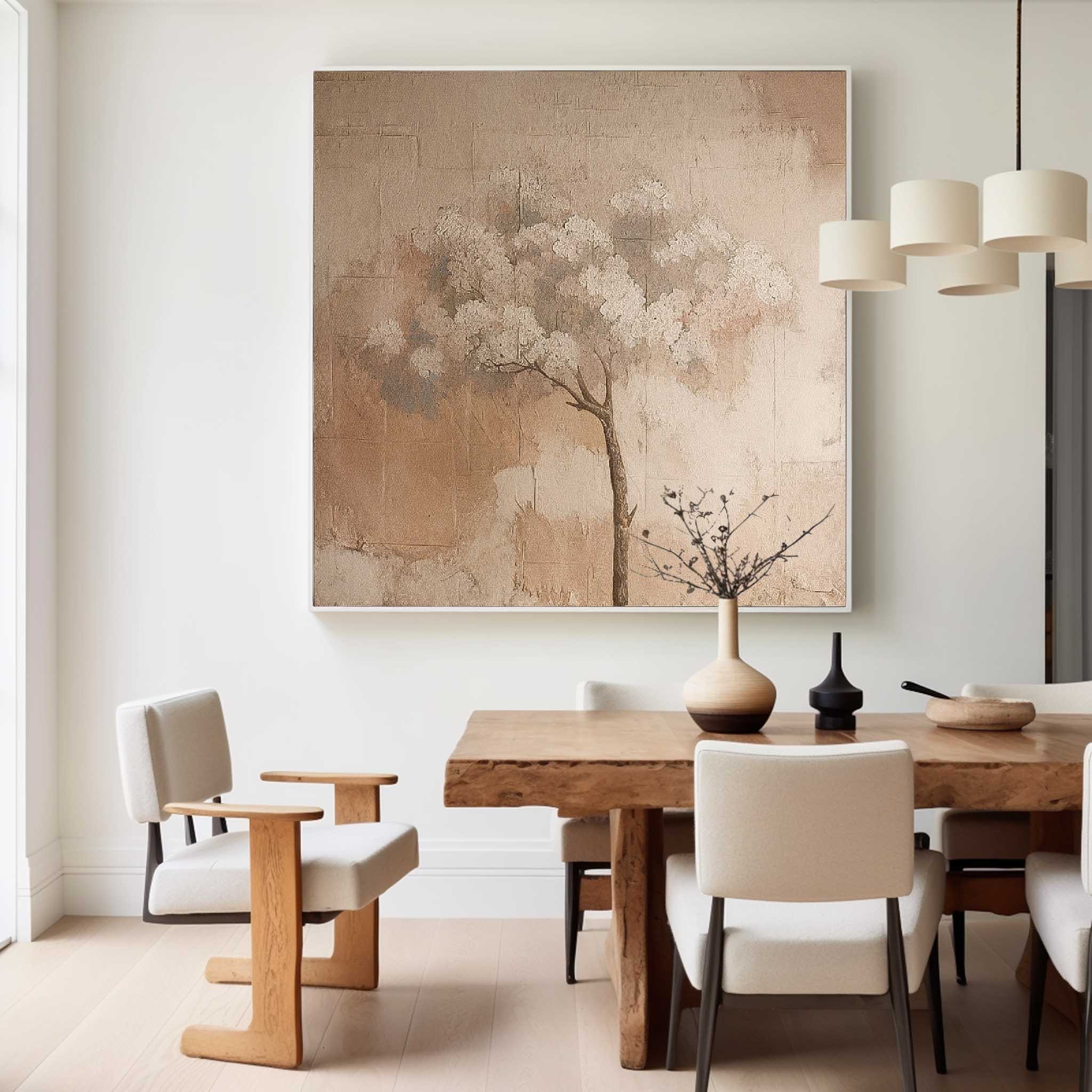 Original Cute Vintage Oil Painting On Canvas Abstract Tree Wall Art Square Acrylic Painting For Sale