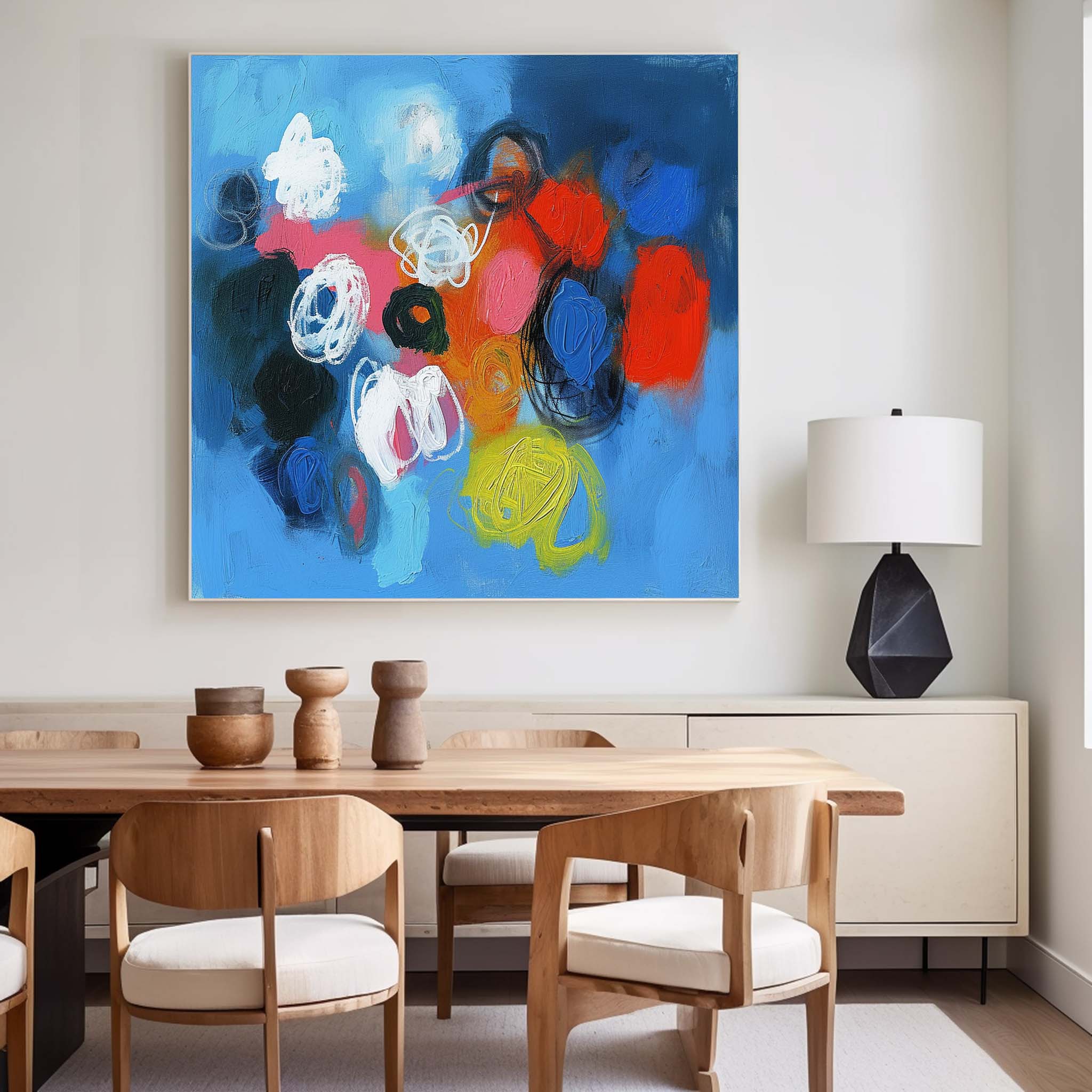 Blue Square Abstract Texture Oil Painting Bright Coloful Large Acrylic Painting Canvas Original Modern Wall Art For Living Room