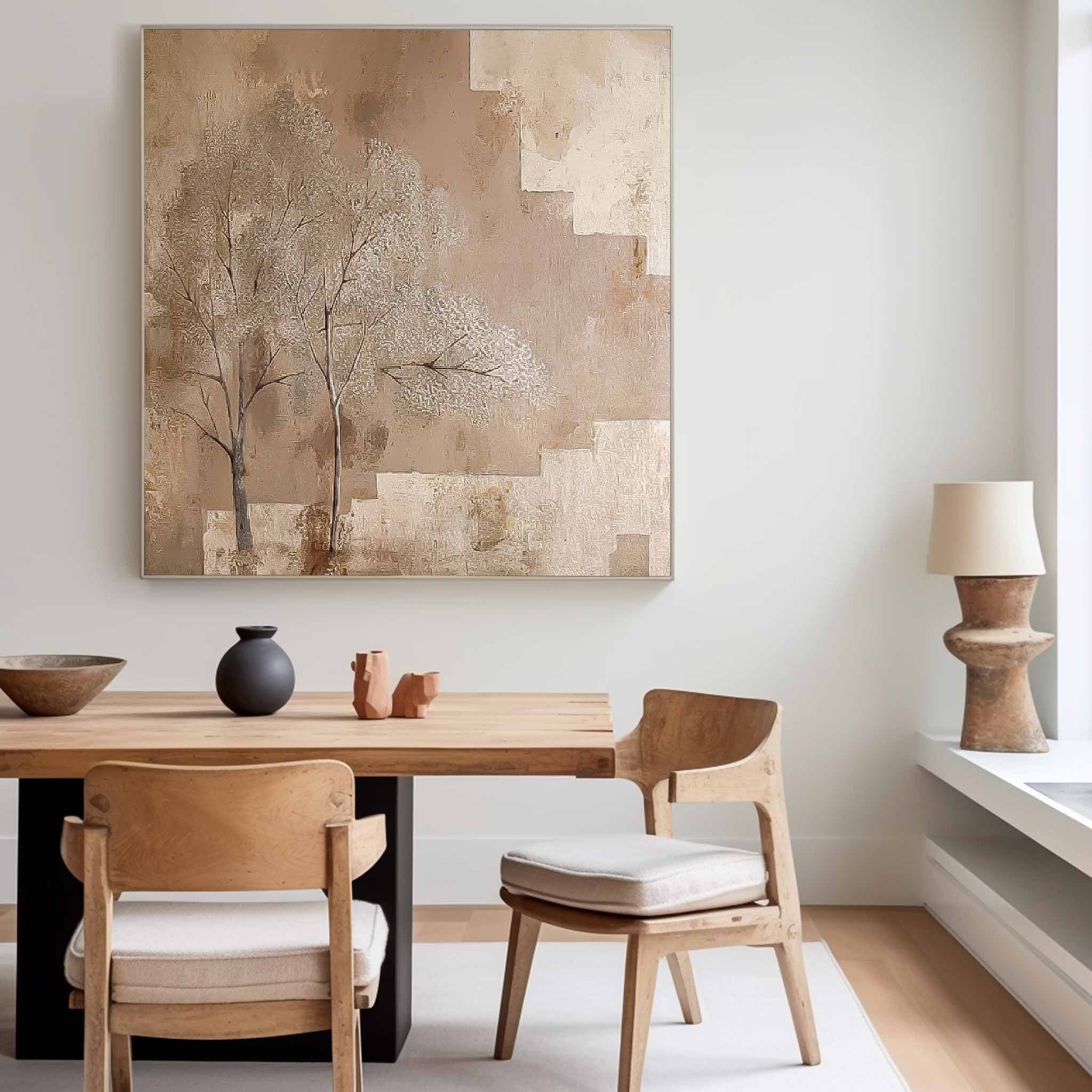 Wabi Sabi Square Acrylic Painting Canvas Great  Abstract Tree Art Original Painting Home Decor