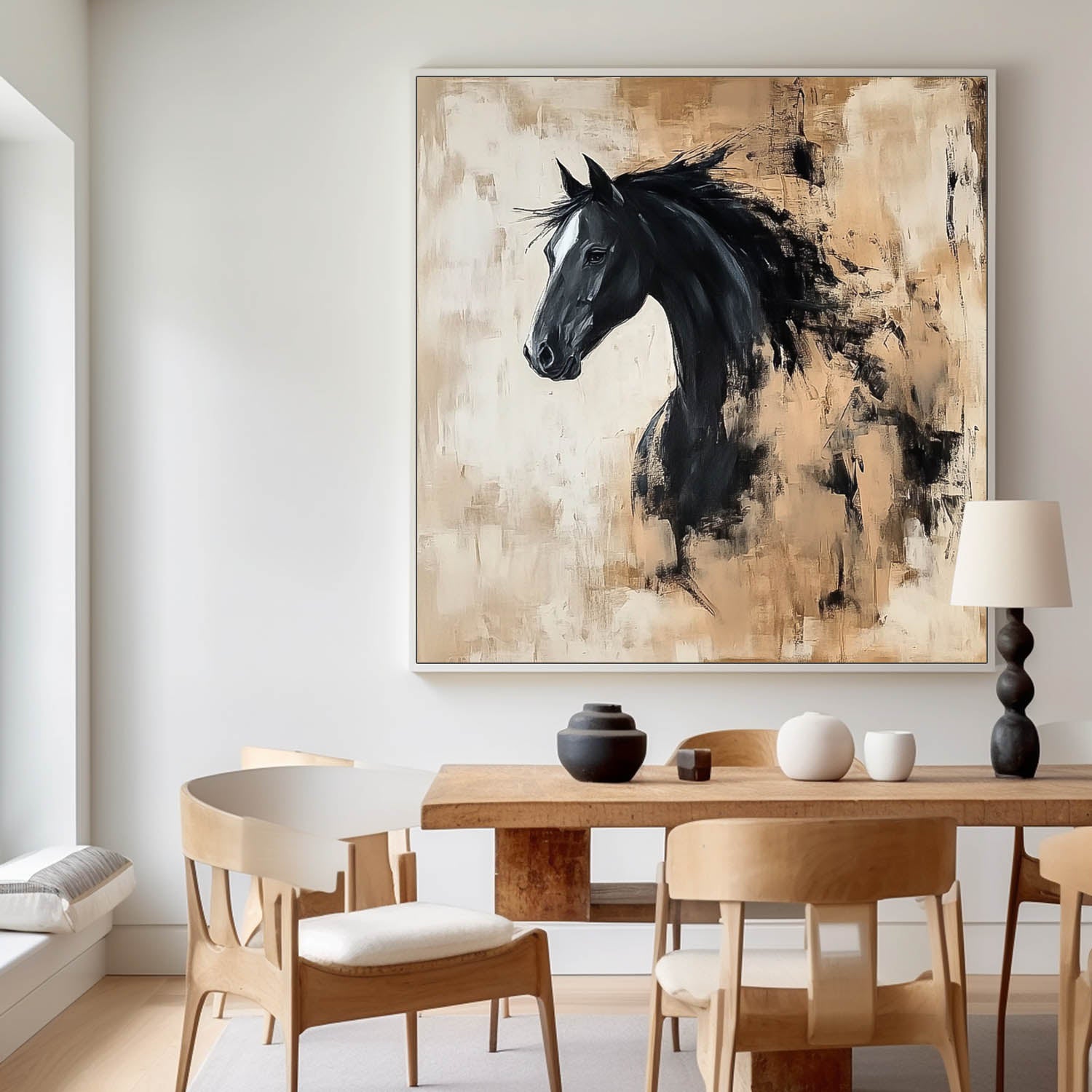 Original Abstract Horse Wall Art Large Retro Animal Artwork Home Decor Square Oil Painting Canvas