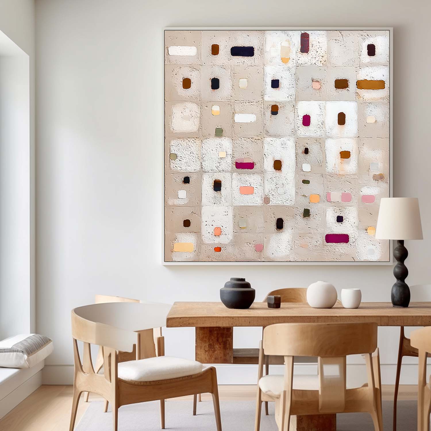 Abstract Geometry Acrylic painting Large Square Color Block Texture Painting Framed Original Wall Art