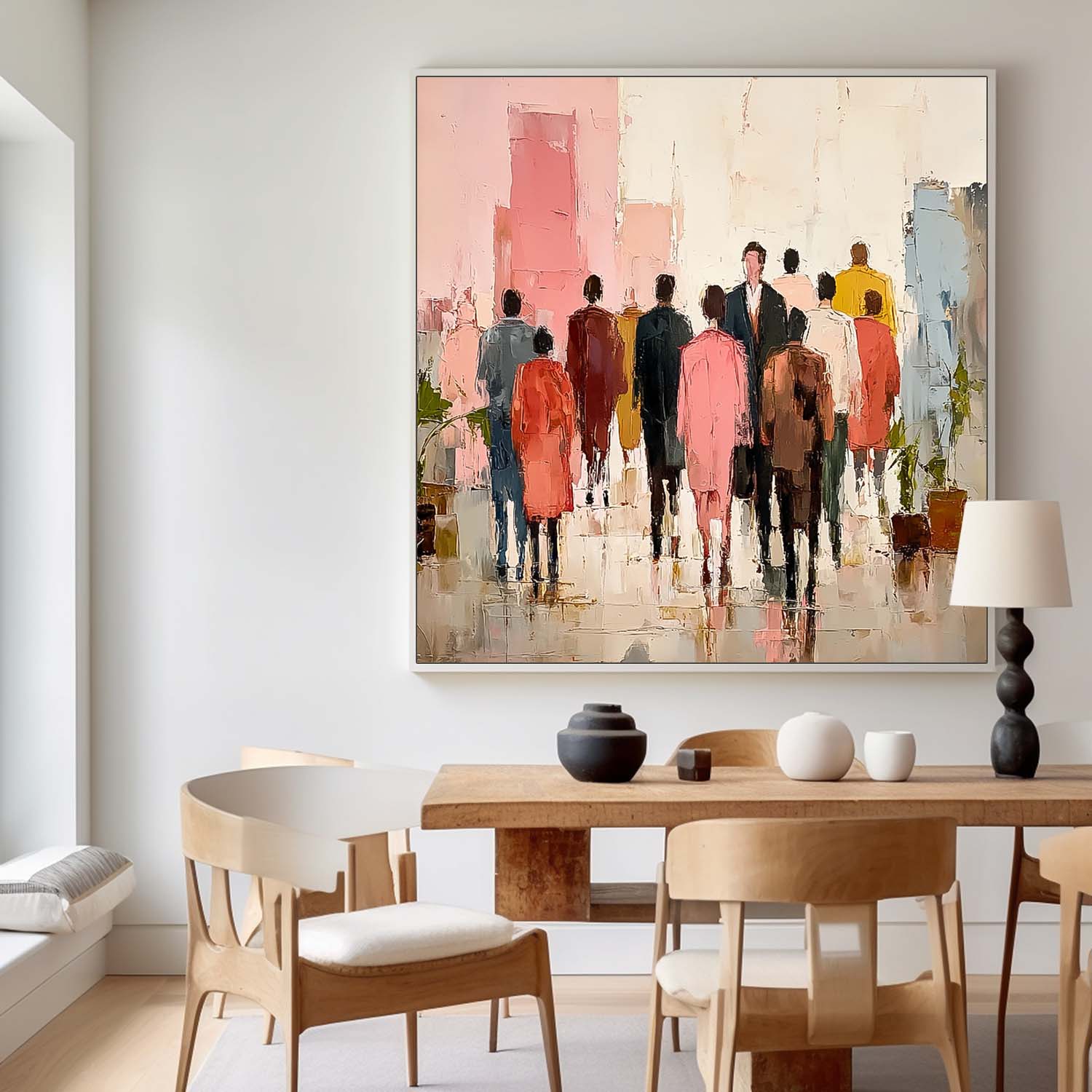 Large Multi-person Street Wall Art Abstract Figure Painting Canvas Original Passerby Features Artwork