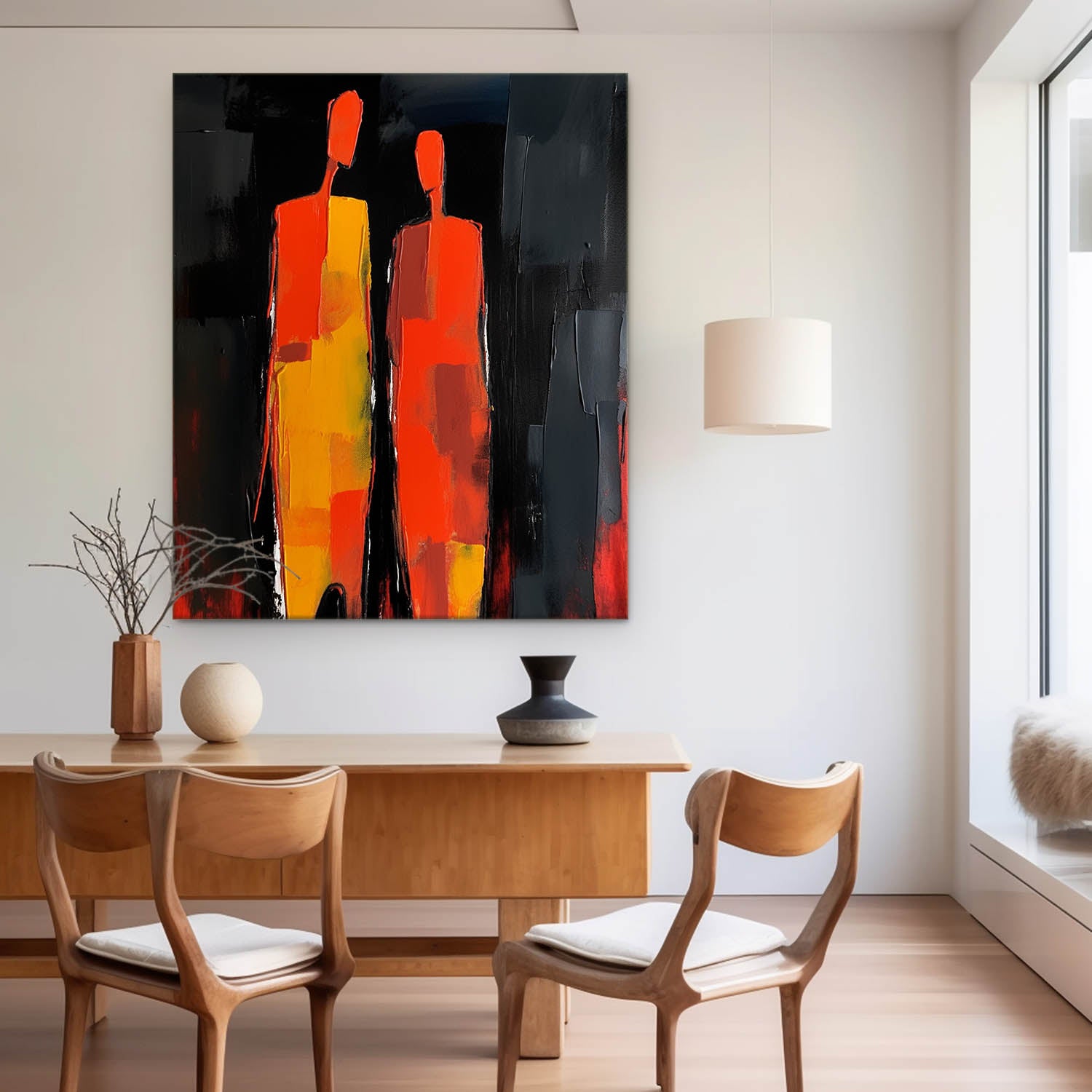 Warm Color Original Abstract Wall Art Character Outline Painting Big Contour Acrylic Painting Framed Artwork