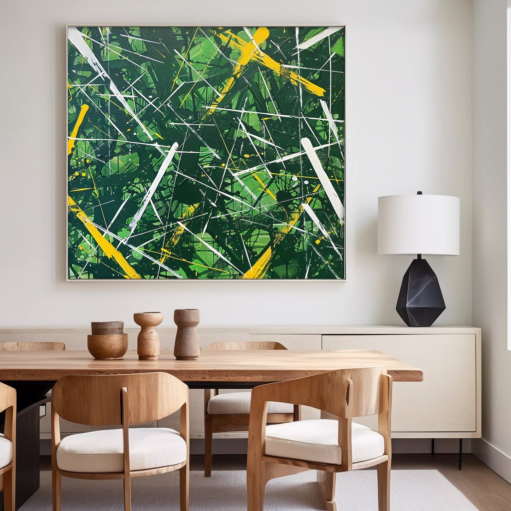 Warm Green Square Acrylic Painting Canvas Great scraper Abstract Art Original Painting For Sale