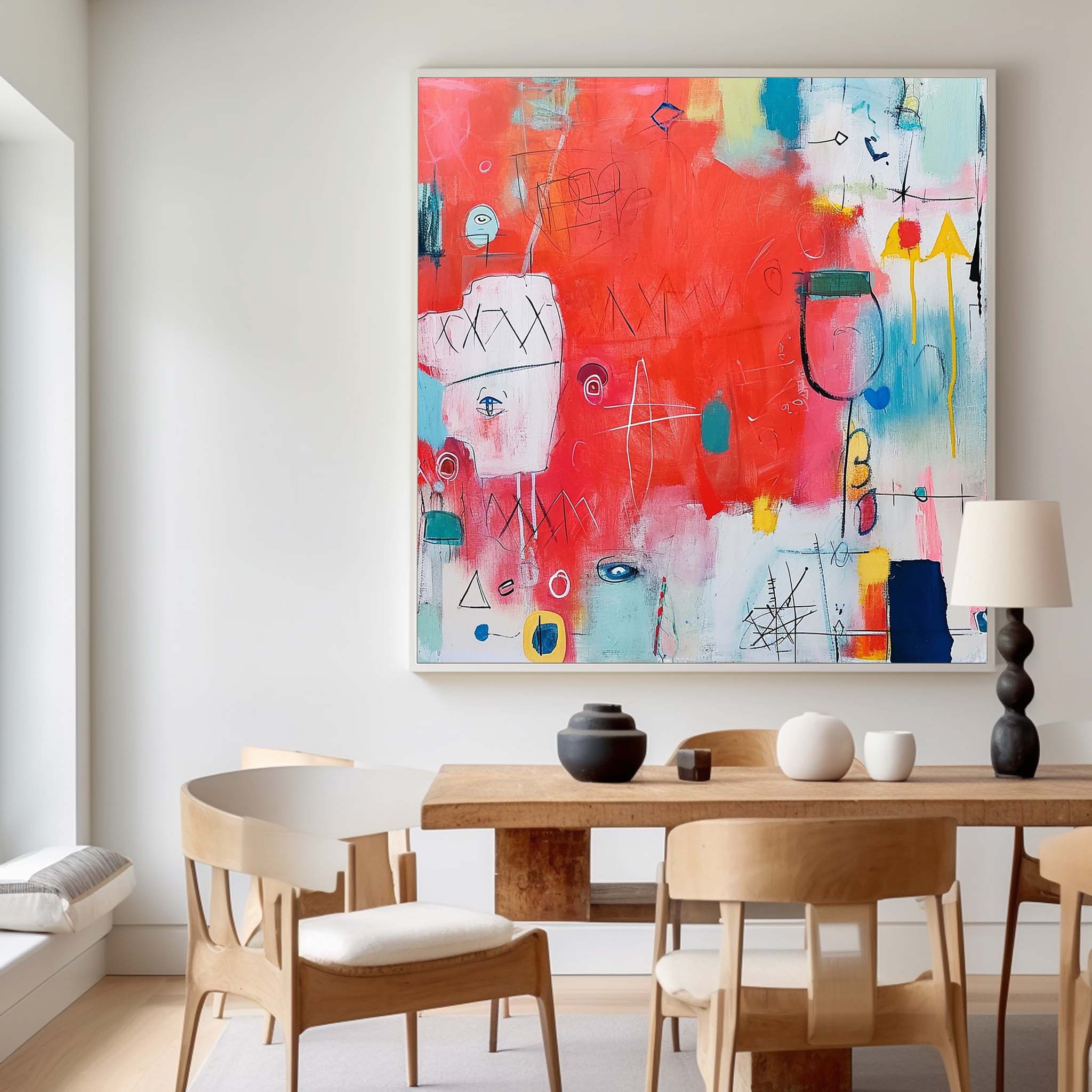 Red Abstract Canvas Art Framed Extra Large Bright Contemporary Art For Living Room