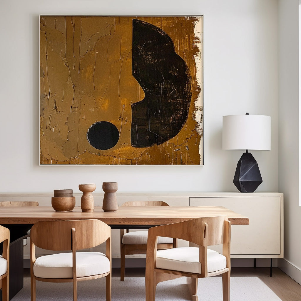Brown Modern Minimalist Canvas Painting Acrylic Large Abstract Question Mark Wall Art Framed Wall Decor