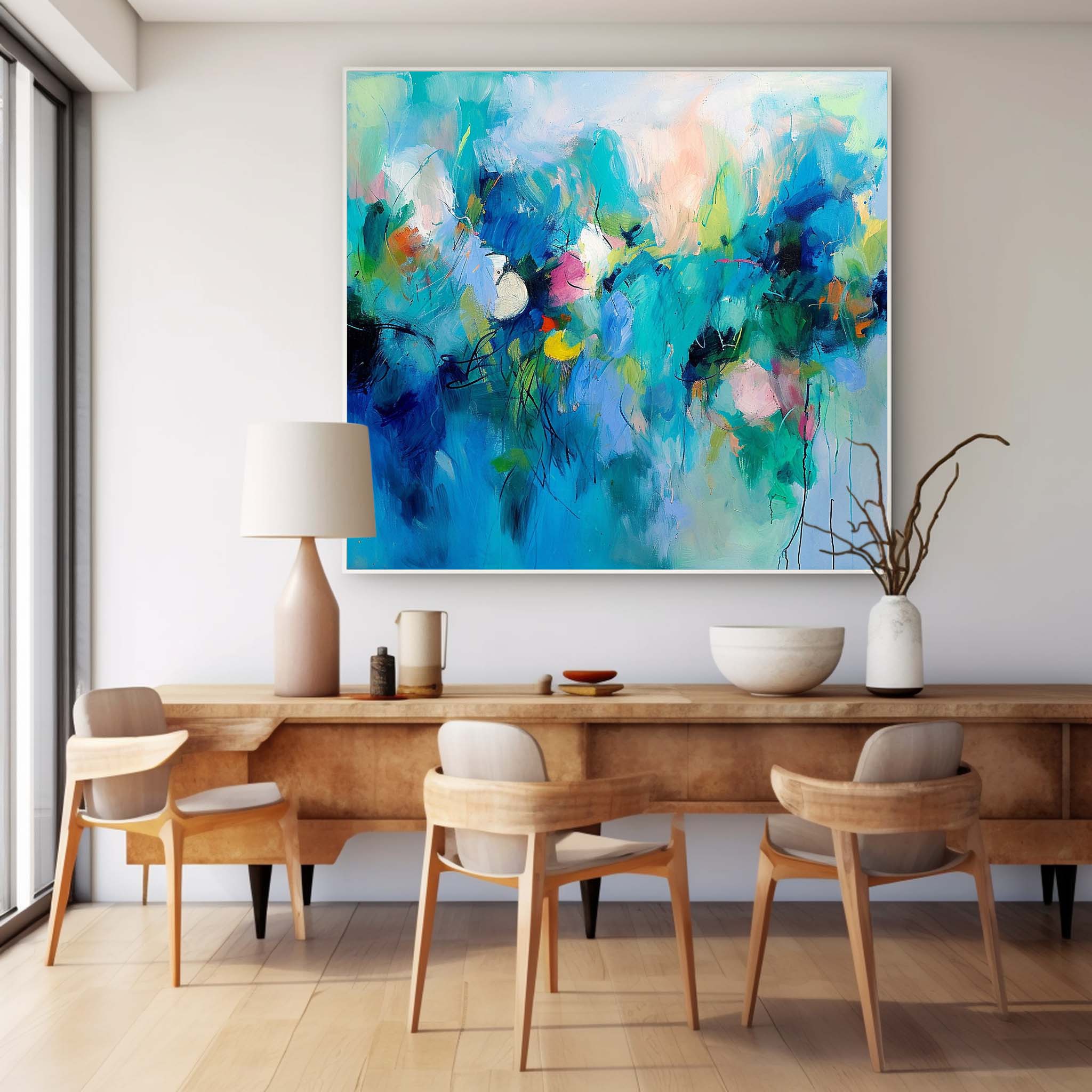 Original Wall Art Contemporary Abstract Oil Painting New Blue Abstract Painting  Home Decor