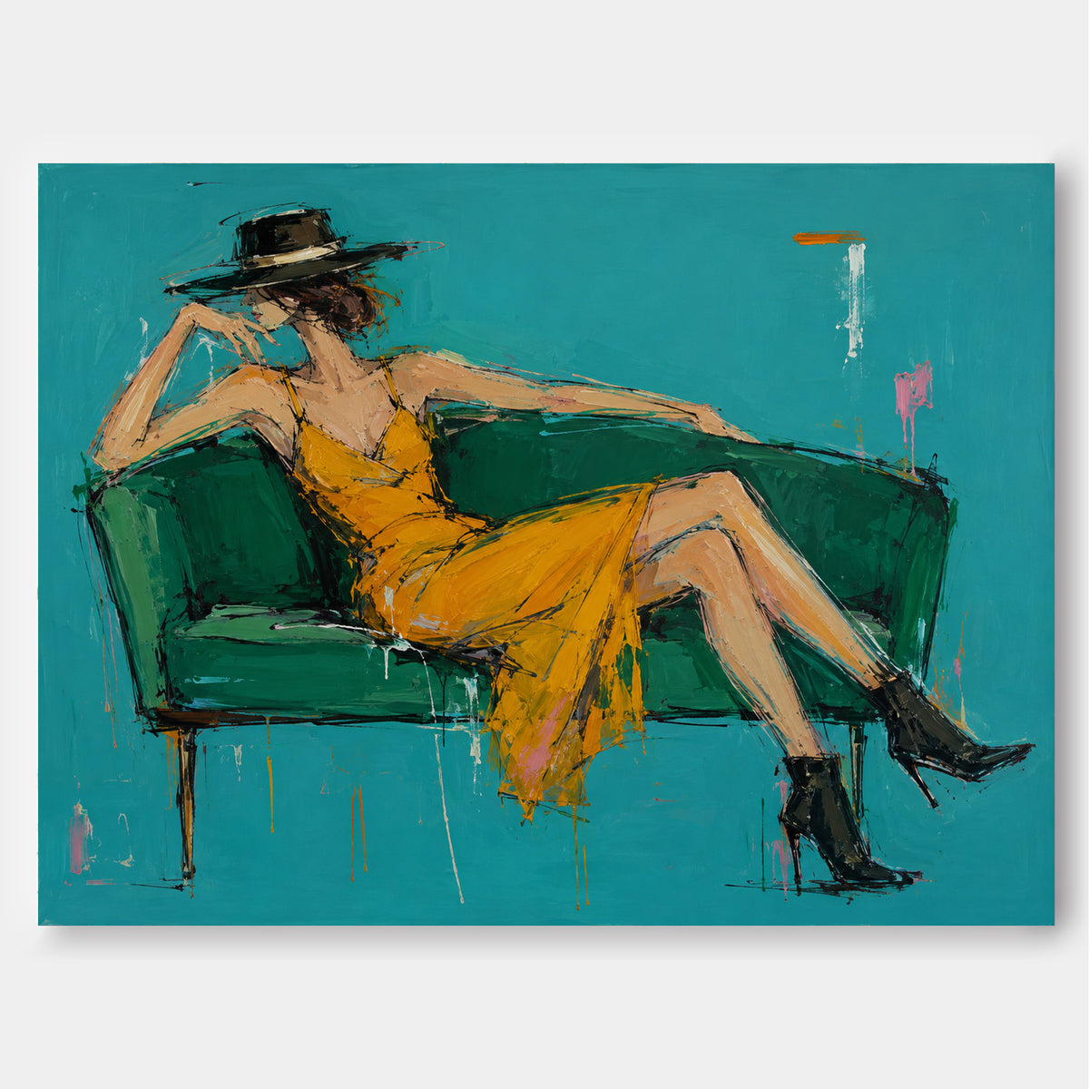 Textured Abstract Expressionist Painting With High Contrast Colors For Decor