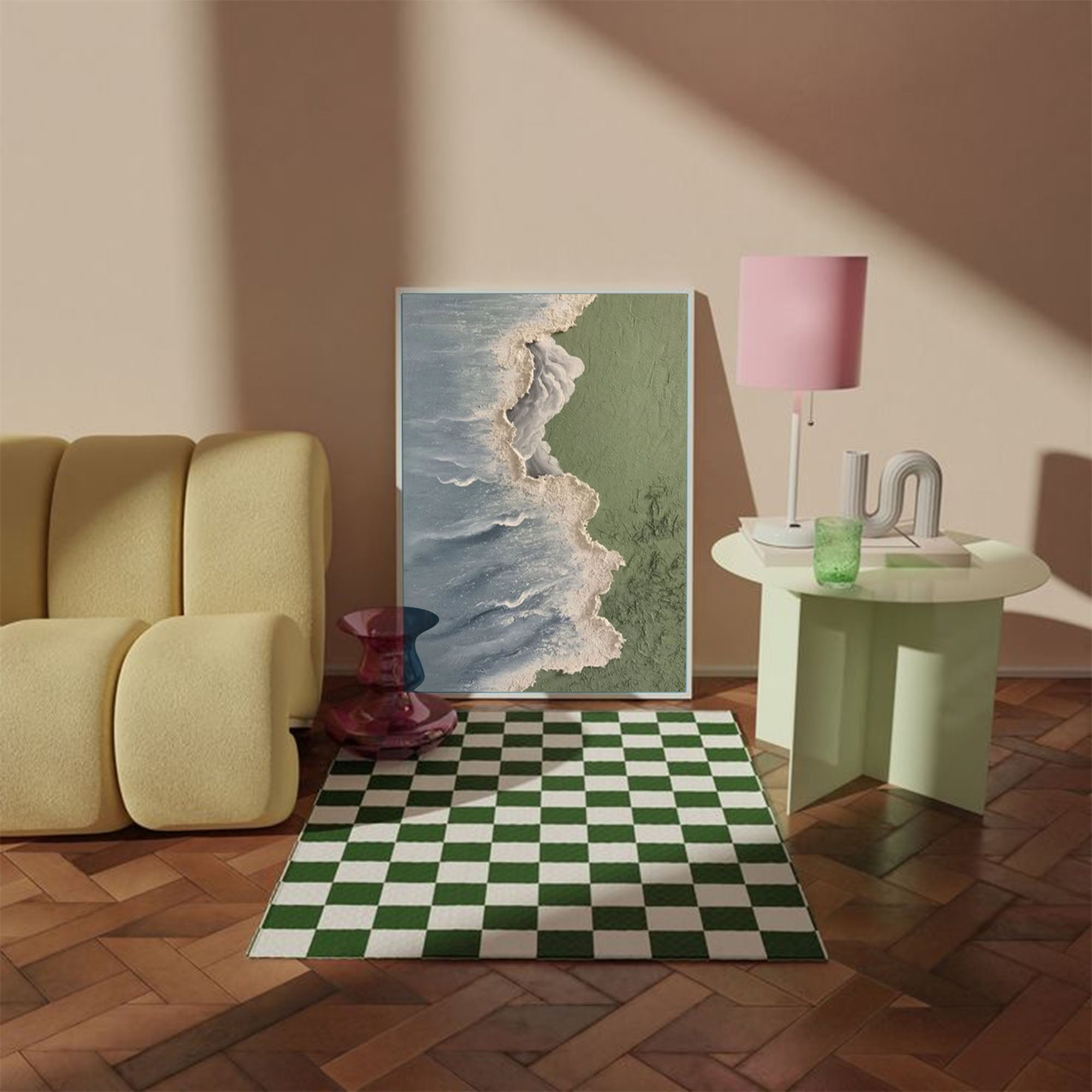 Original Abstract Beach Oil Painting On Canvas Large Blue Ocean Wall Art Seascape Painting Living room Wall Decor