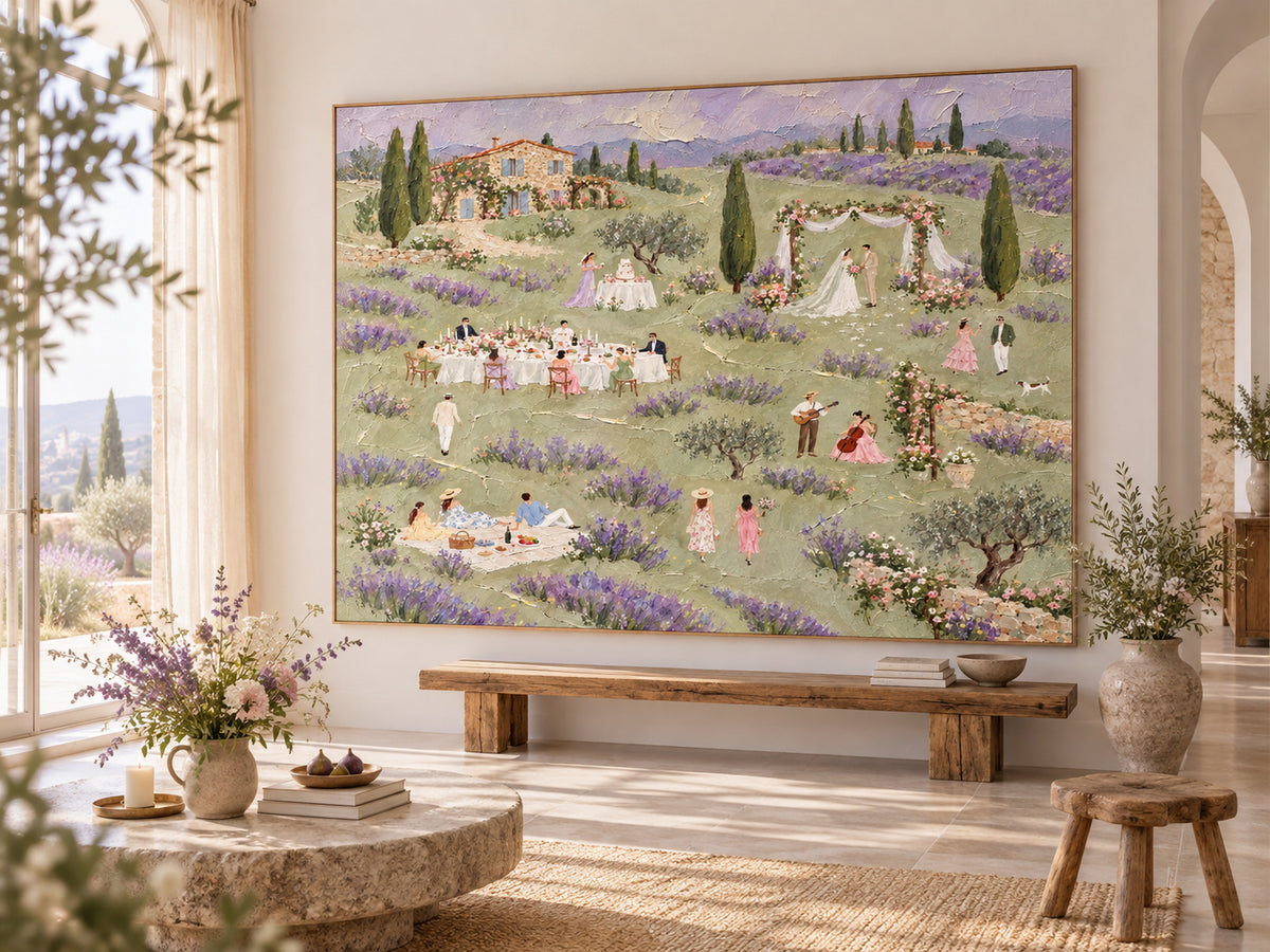 Lavender Field Wedding Hand-Painted Canvas Art With Vintage Charm