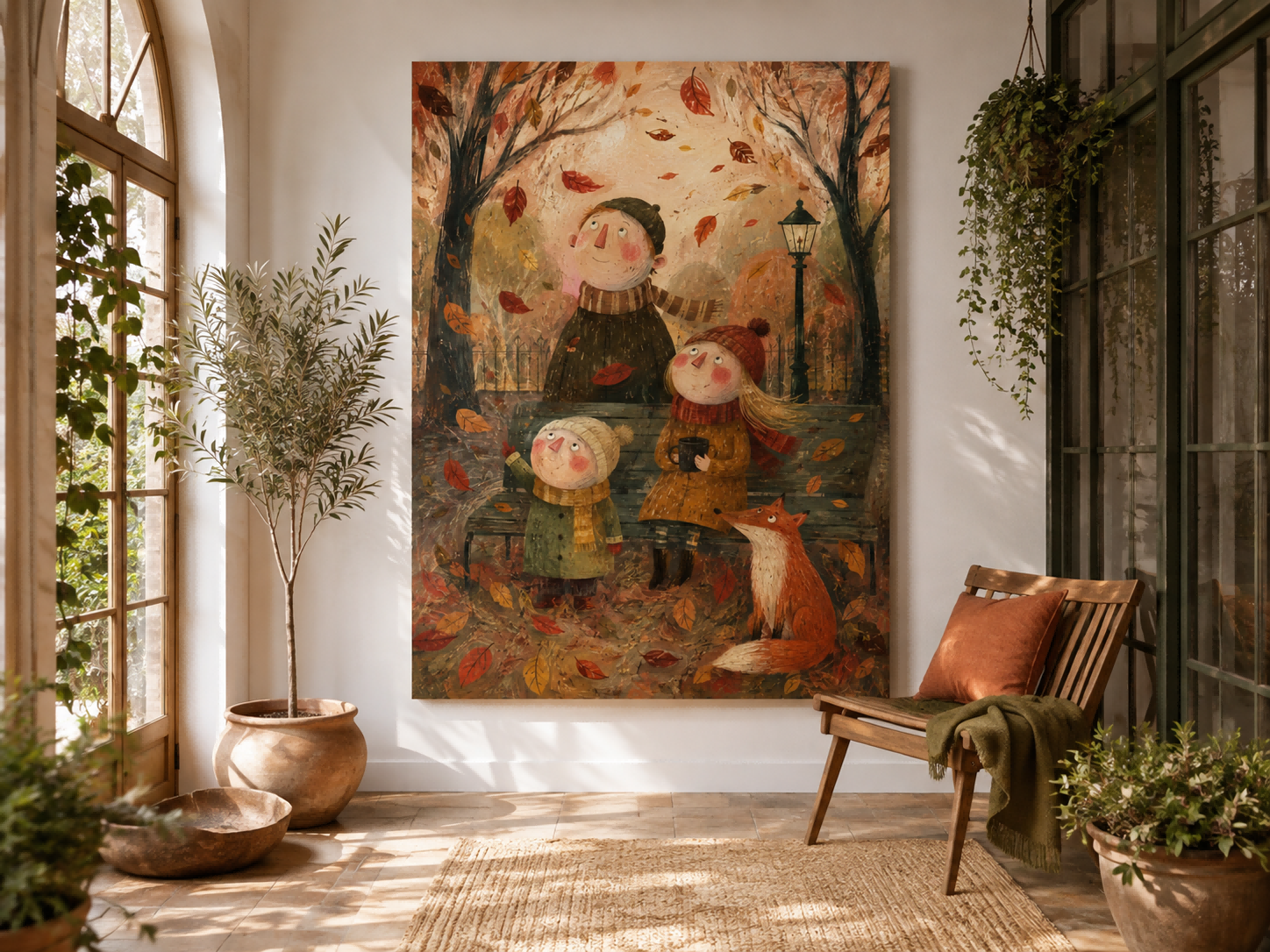 Family In Autumn Park Hand-Painted Canvas Wall Art