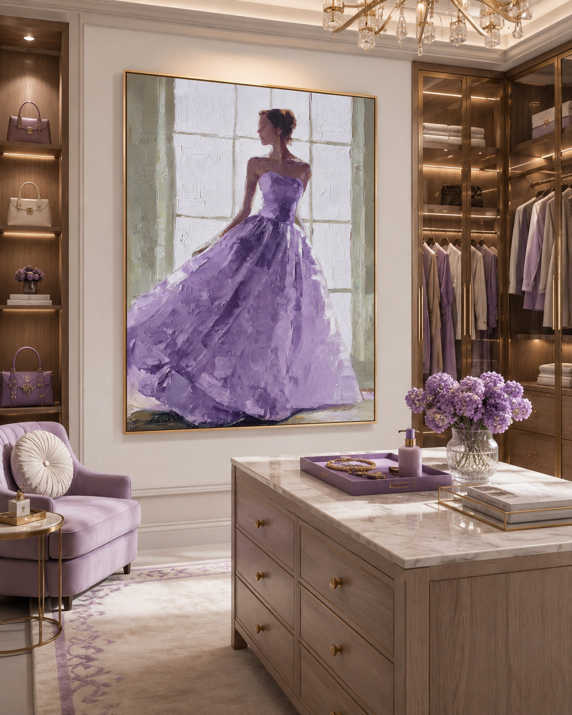 Luxury Original Artwork Of Woman In Purple Dress For Bedroom Or Lounge Interior Design Accent
