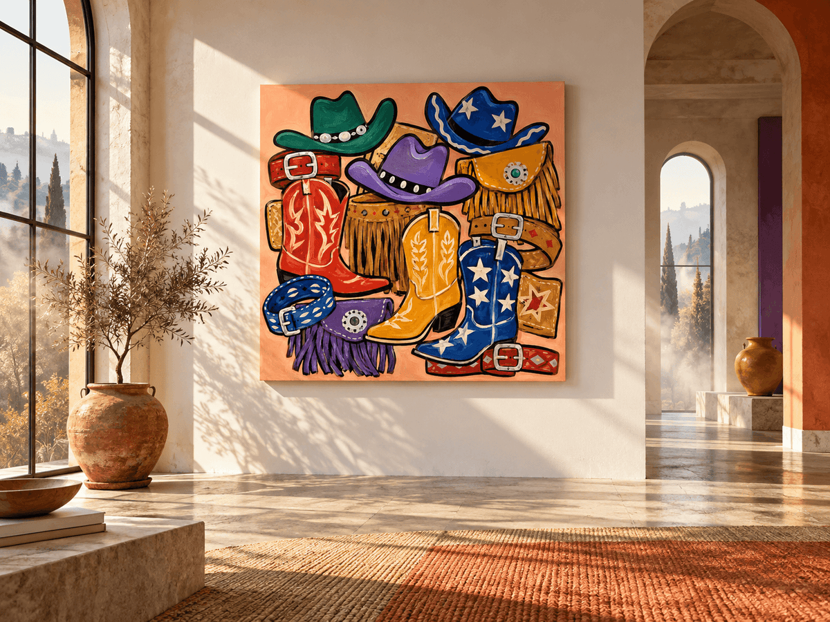Vintage Pop Art Style Cowboy Accessories Canvas Art