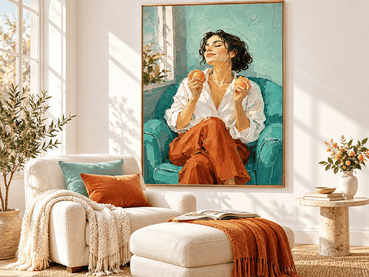 Textured Impressionist Canvas Painting Of Woman In Vintage Style