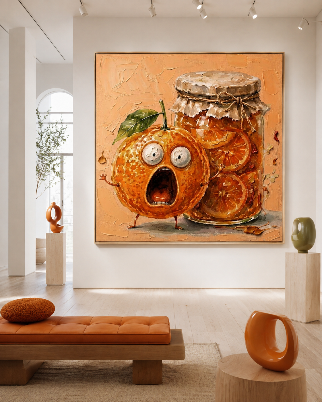 Funny Abstract Painting Of Anthropomorphic Fruit For Playful Home Decor