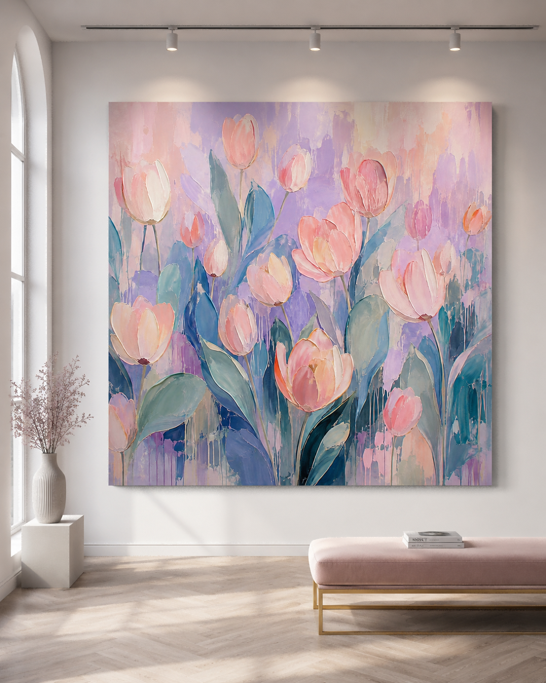 Luxury Floral Wall Art For Living Room Soft Pink And Lavender Decor