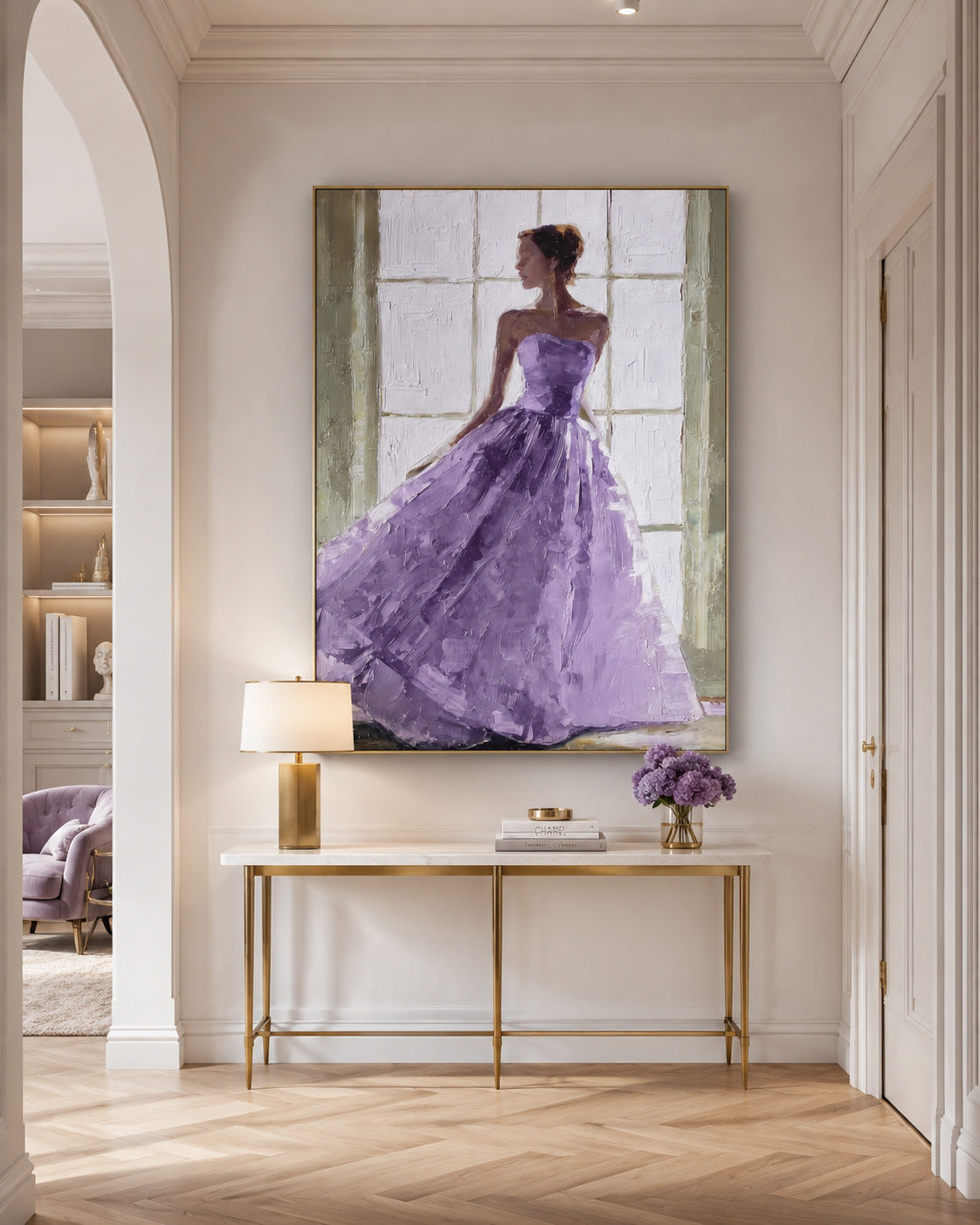 Luxury Original Artwork Of Woman In Purple Dress For Bedroom Or Lounge Interior Design Accent