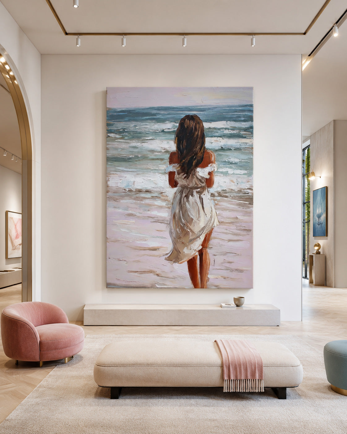 Modern Impressionist Beach Art With Textured Brushstrokes Square Canvas