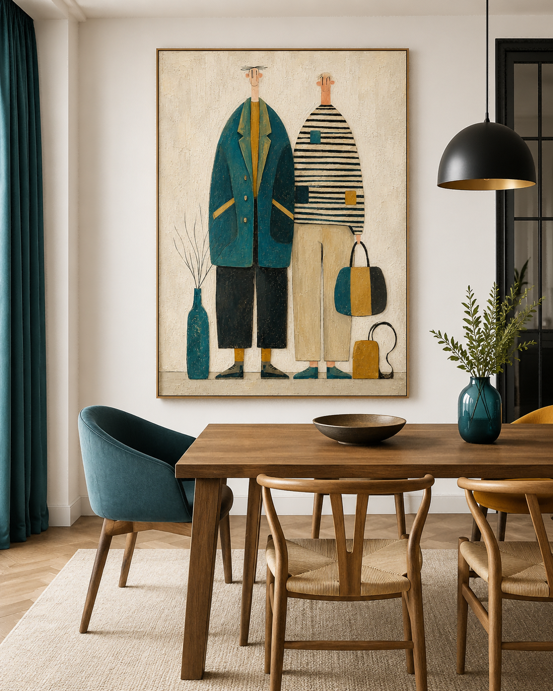Whimsical People Wall Art For Living Room And Bedroom Vintage Decor Modern Vintage Illustration Style Canvas Painting With Textured Finish