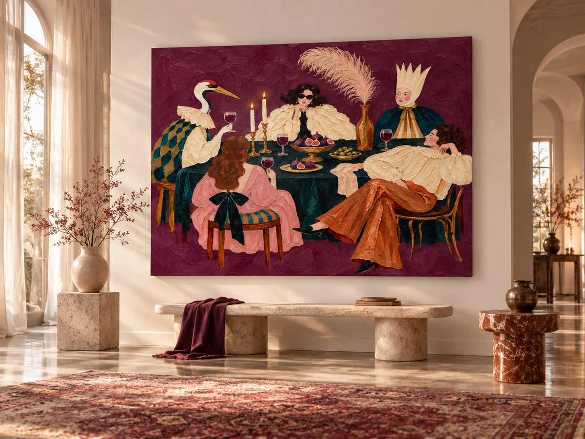 Textured Impasto Surrealist Art Modern Vintage Style Canvas Painting Unique Purple Wall Art For Dining Room
