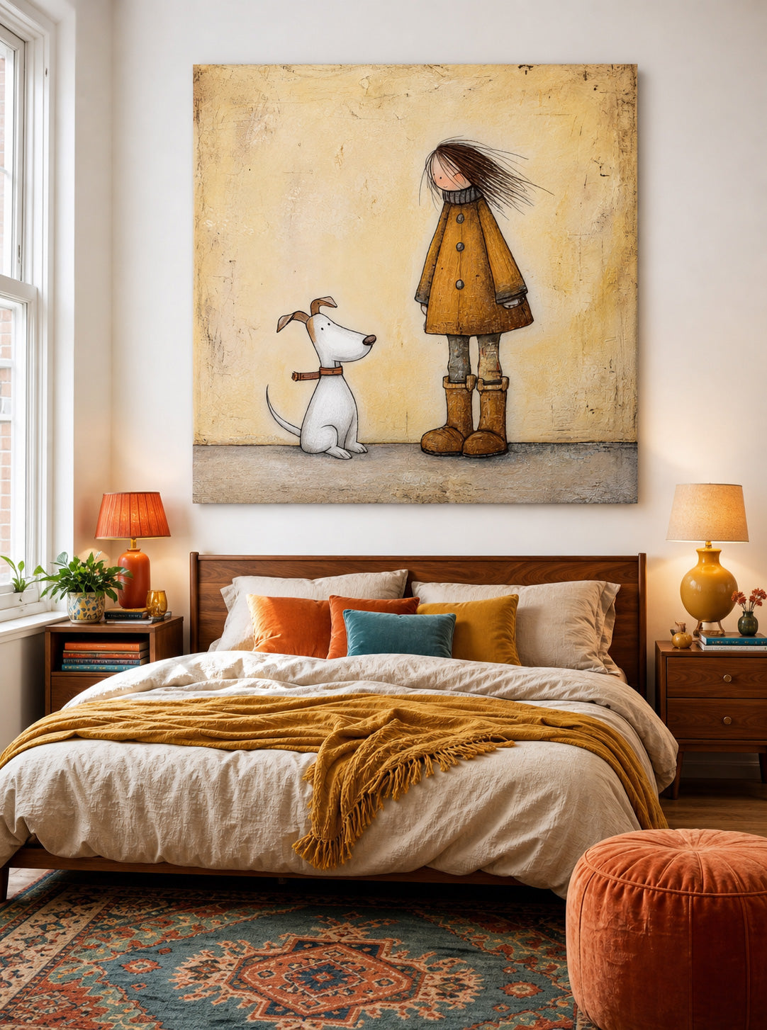 Heartwarming Animal Art Square Painting Of Dog And Owner For Living Room Decor