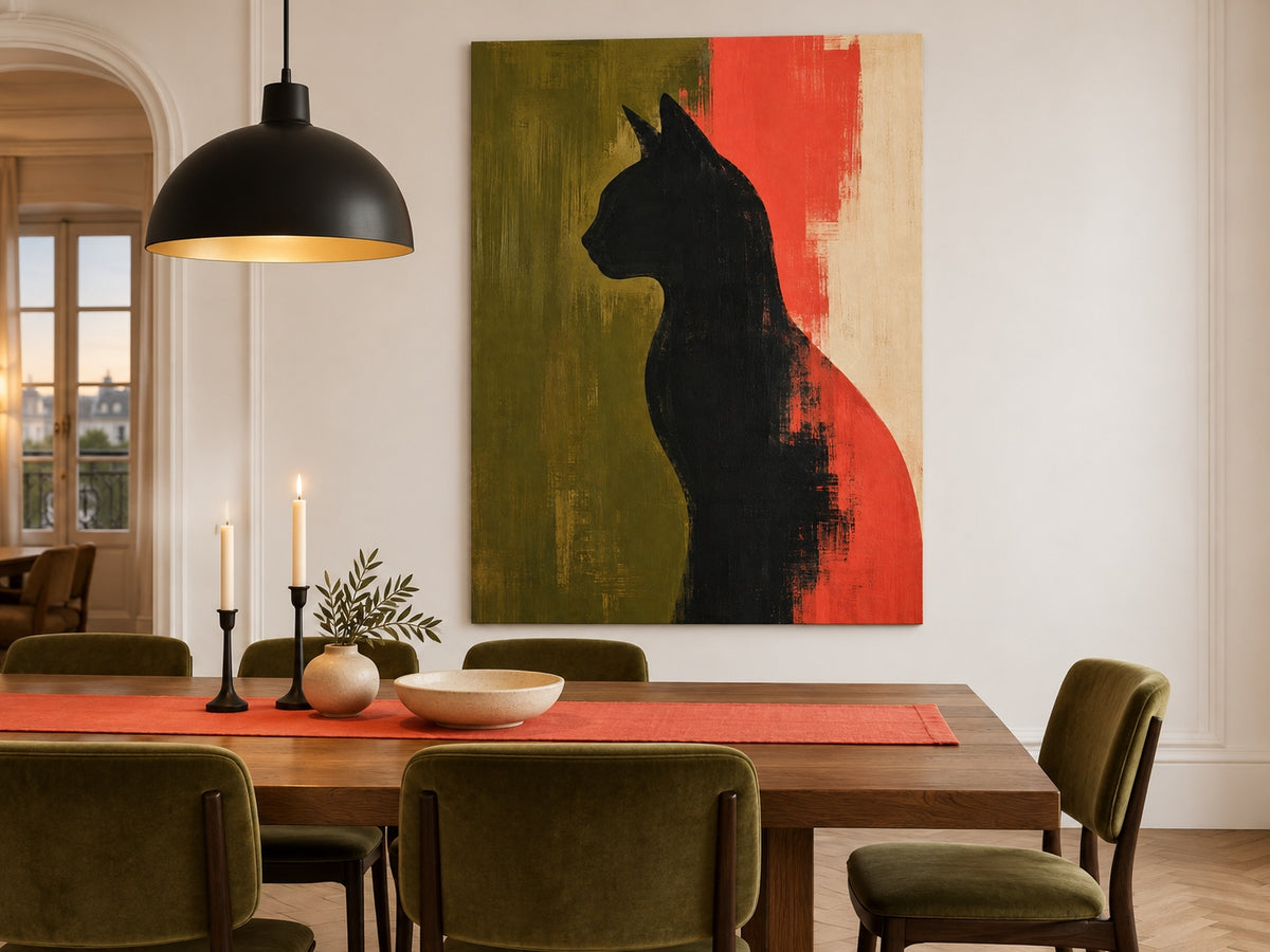 Abstract Geometric Cat Painting Modern Textured Canvas Art In Warm Colors