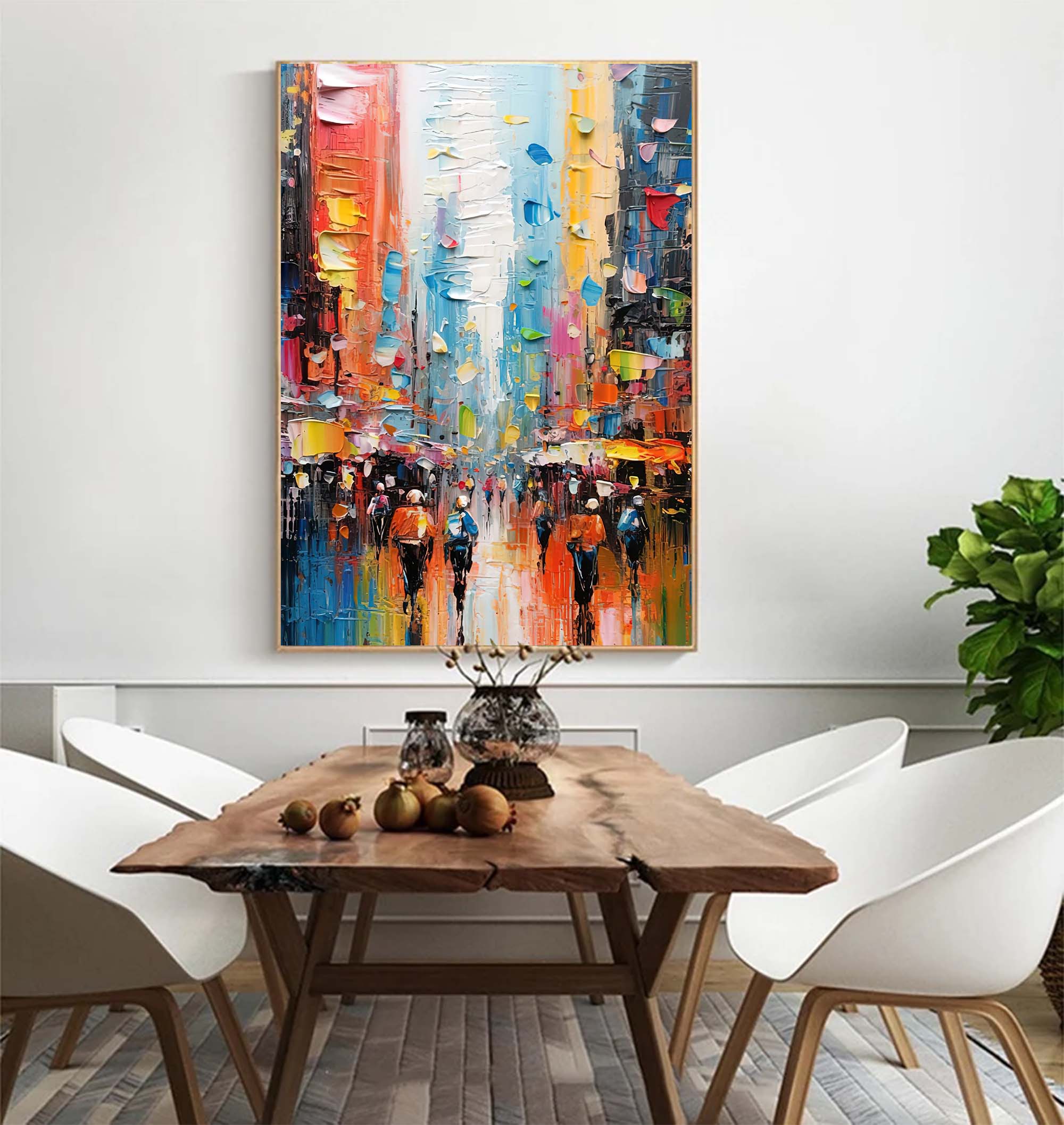 Large Colorful Abstract Cityscape Oil Painting On Canvas Original Urban Scene Art Modern Colorful Wall Art Living Room