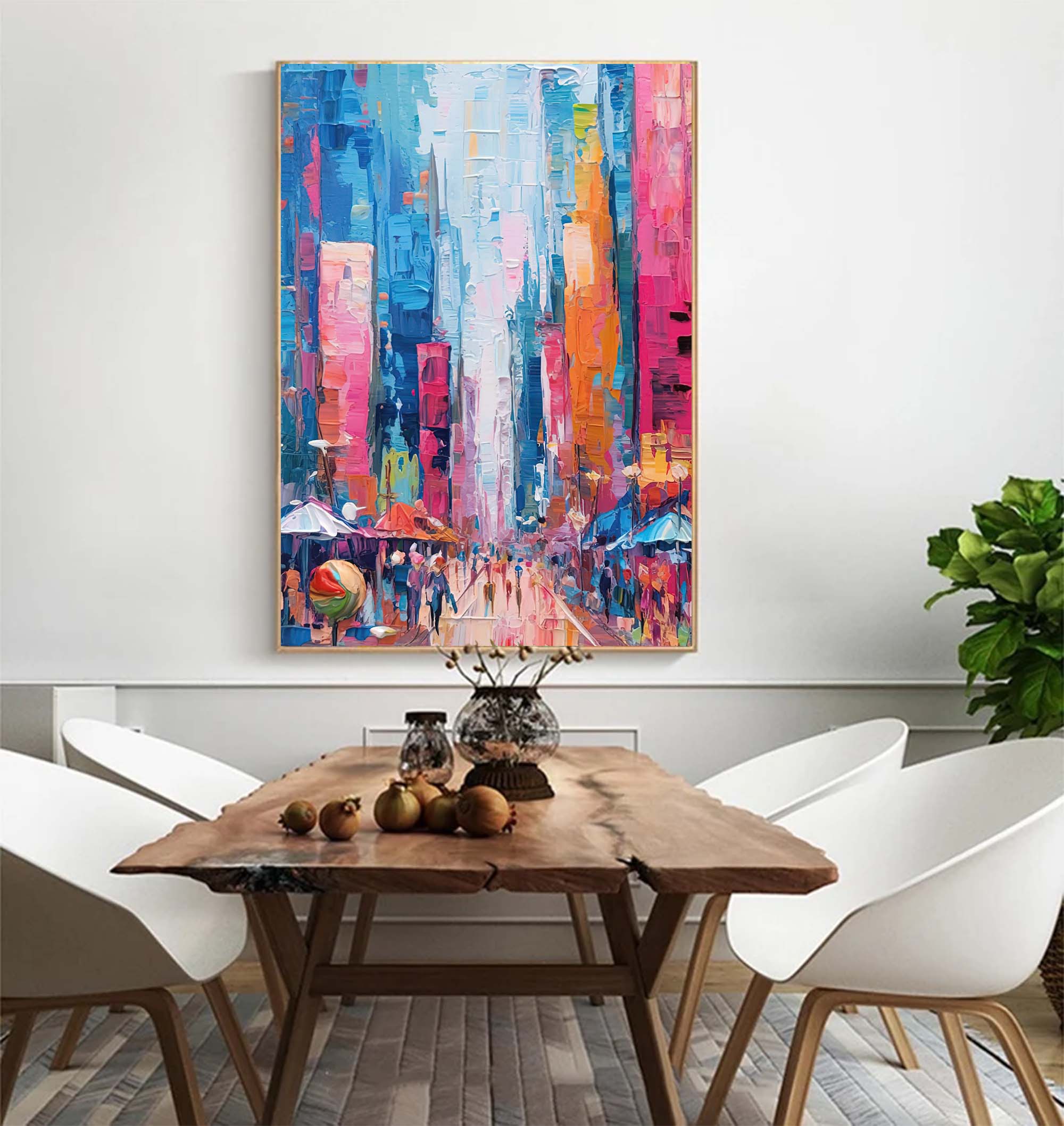 Modern Abstract Colorful Cityscape Oil Painting On Canvas Original Urban Scene Art Large Wall Art Home Decor