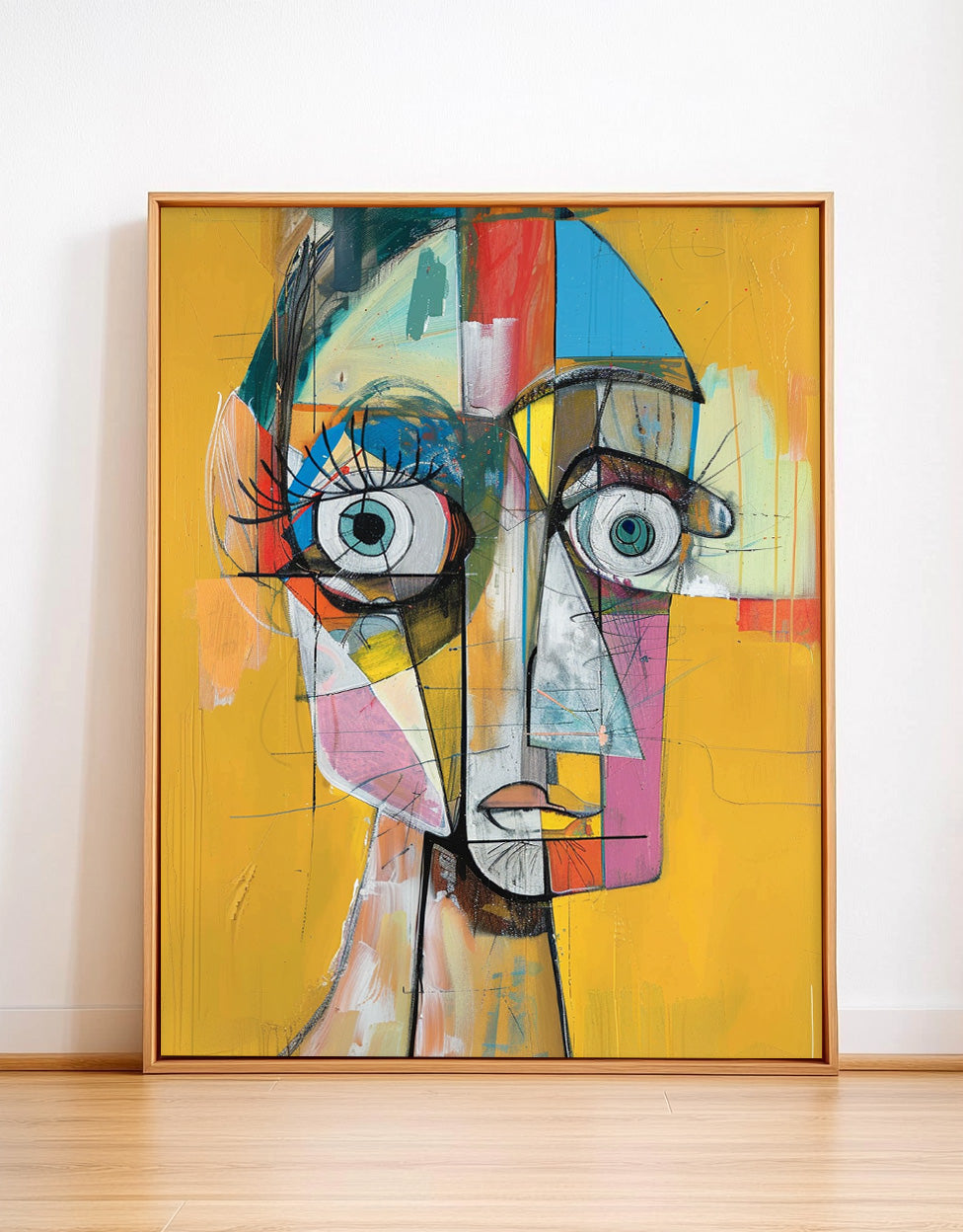 Original Bold Yellow Artwork Modern Facial Wall Art Expressive Abstract Faces Painting Home Decor