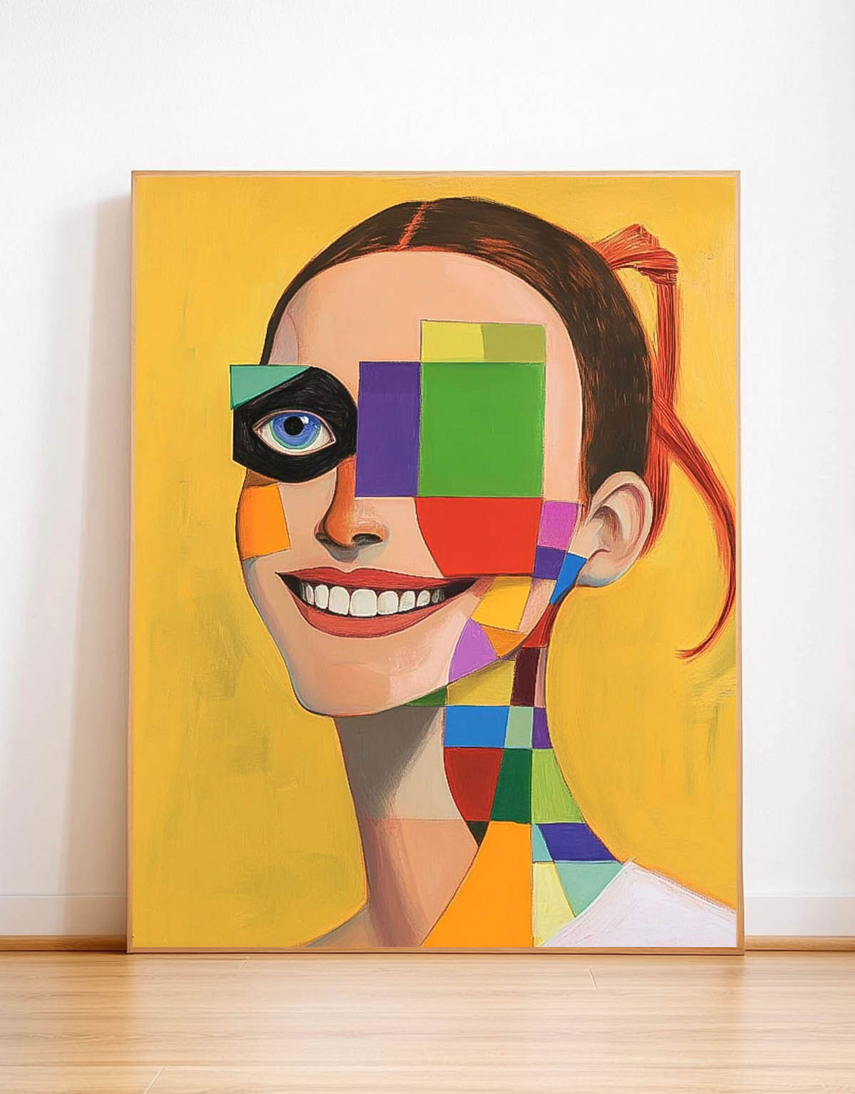 Original Texture Girl Wall Art Abstract Geometric Face Oil Painting On Canvas Lady Contemporary Artwork