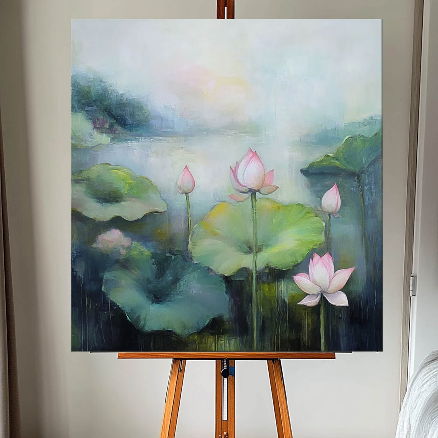 Floral Texture Canvas Painting Original Abstract Lotus Artwork Large Handmade Wall Art For Living Room