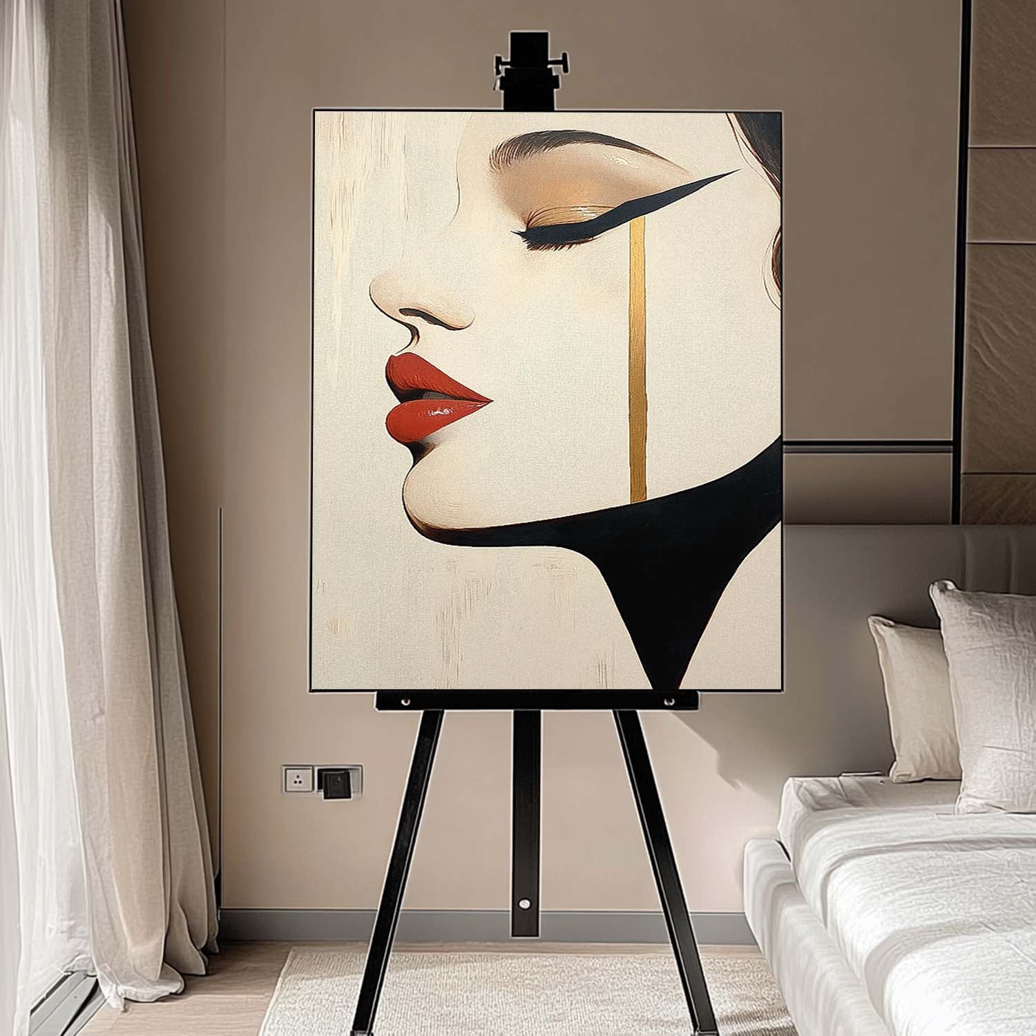 Abstract Advanced Face Oil Painting On Canvas Original Texture Girl Profile Wall Art Lady Modern Artwork