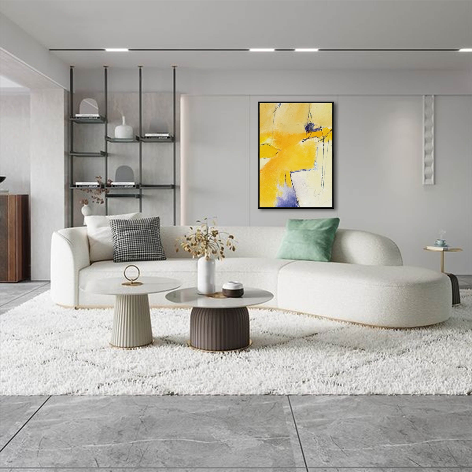 Large Yellow Abstract Canvas Wall Art Vertical Painting Modern Yellow Minimalist Wall Art For Livingroom