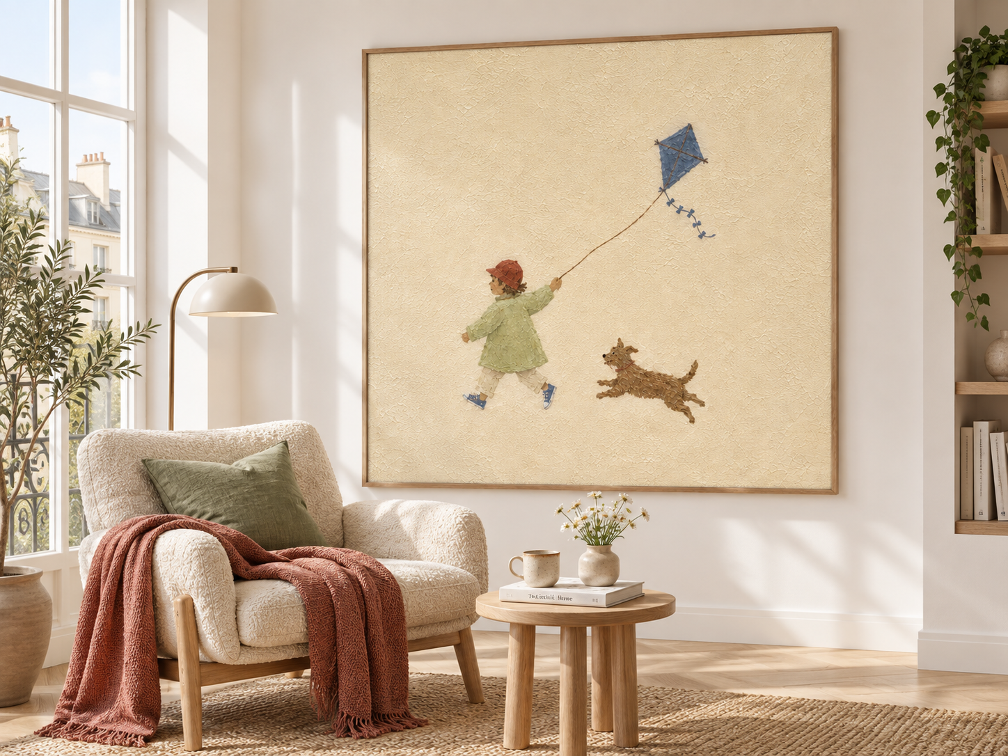 Whimsical Kids Room Wall Art Boy With Dog And Kite