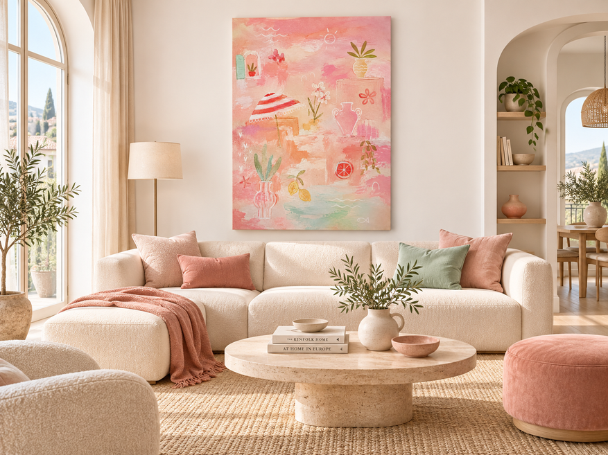Modern Abstract Textured Art In Soft Pink Tones Original Canvas