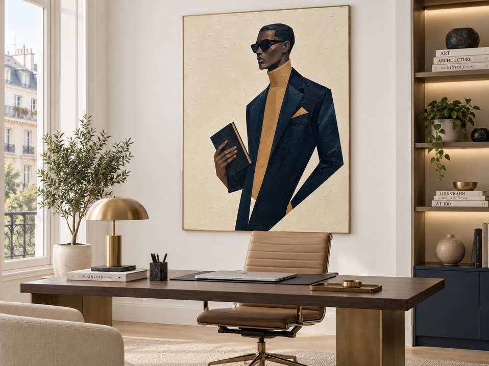 Vintage Geometric Abstract Art Of A Man In Suit And Sunglasses