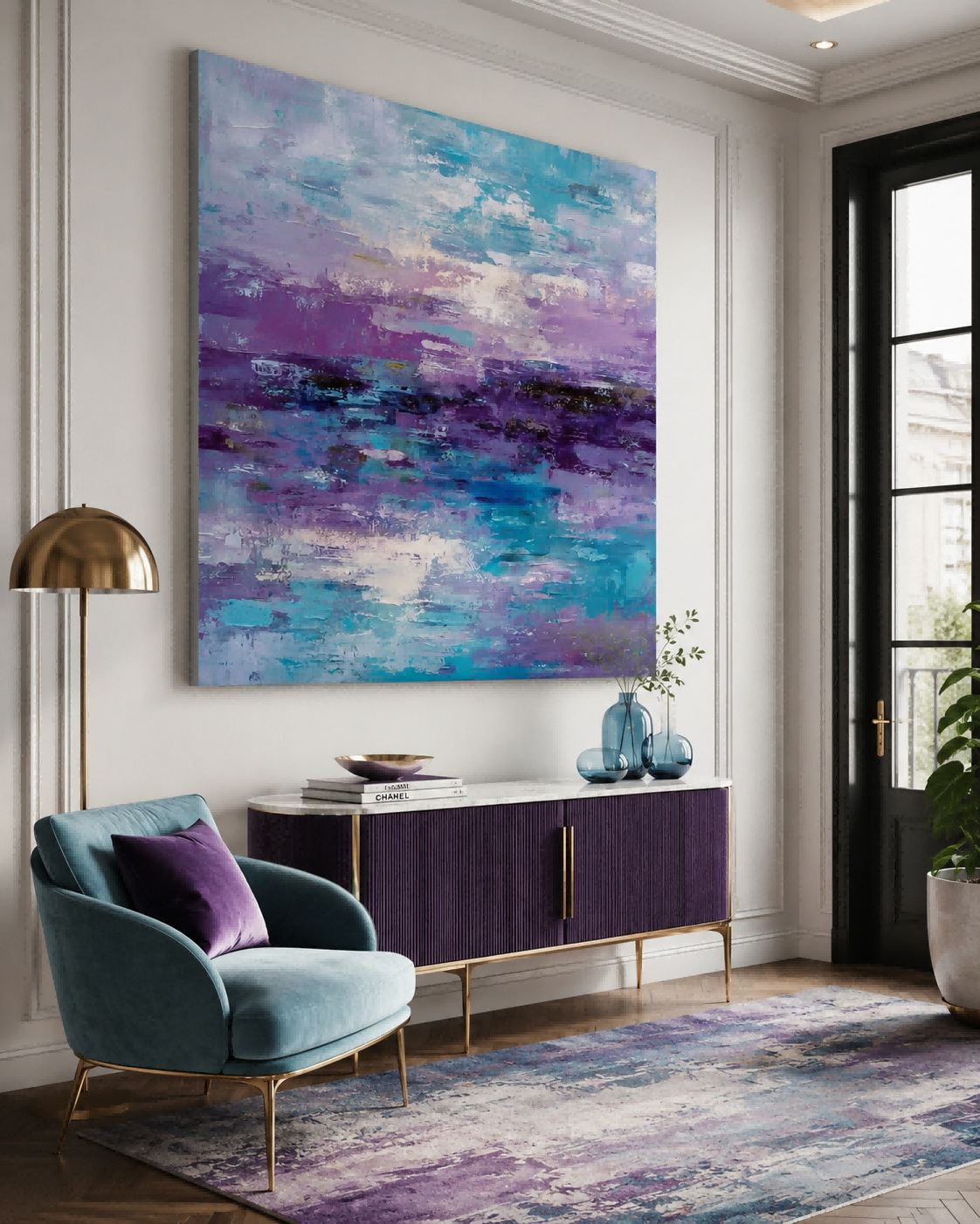 Handmade Textured Oil Painting Abstract Art With Bold Colors And Linen Canvas