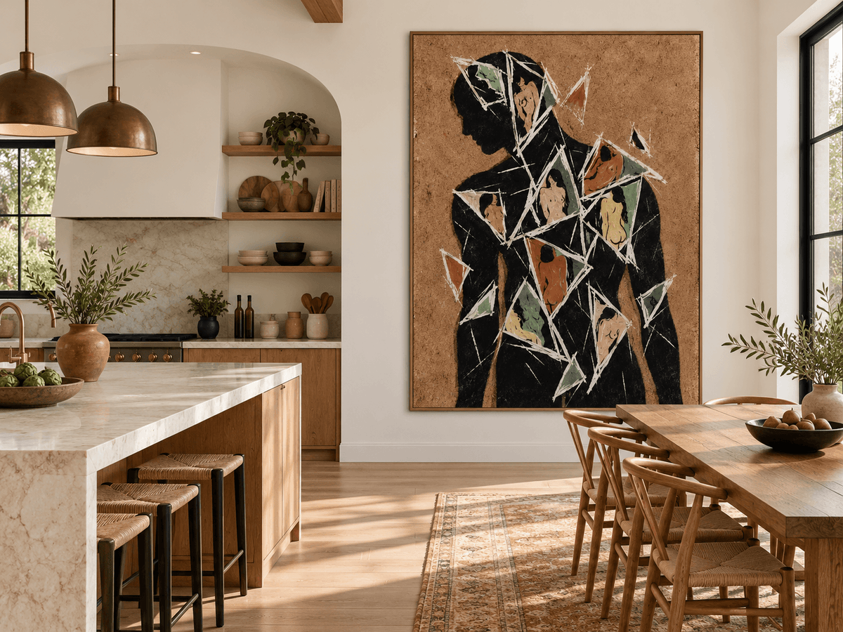 Cubist Style Oil Painting With Textured Earth Tones Original Art